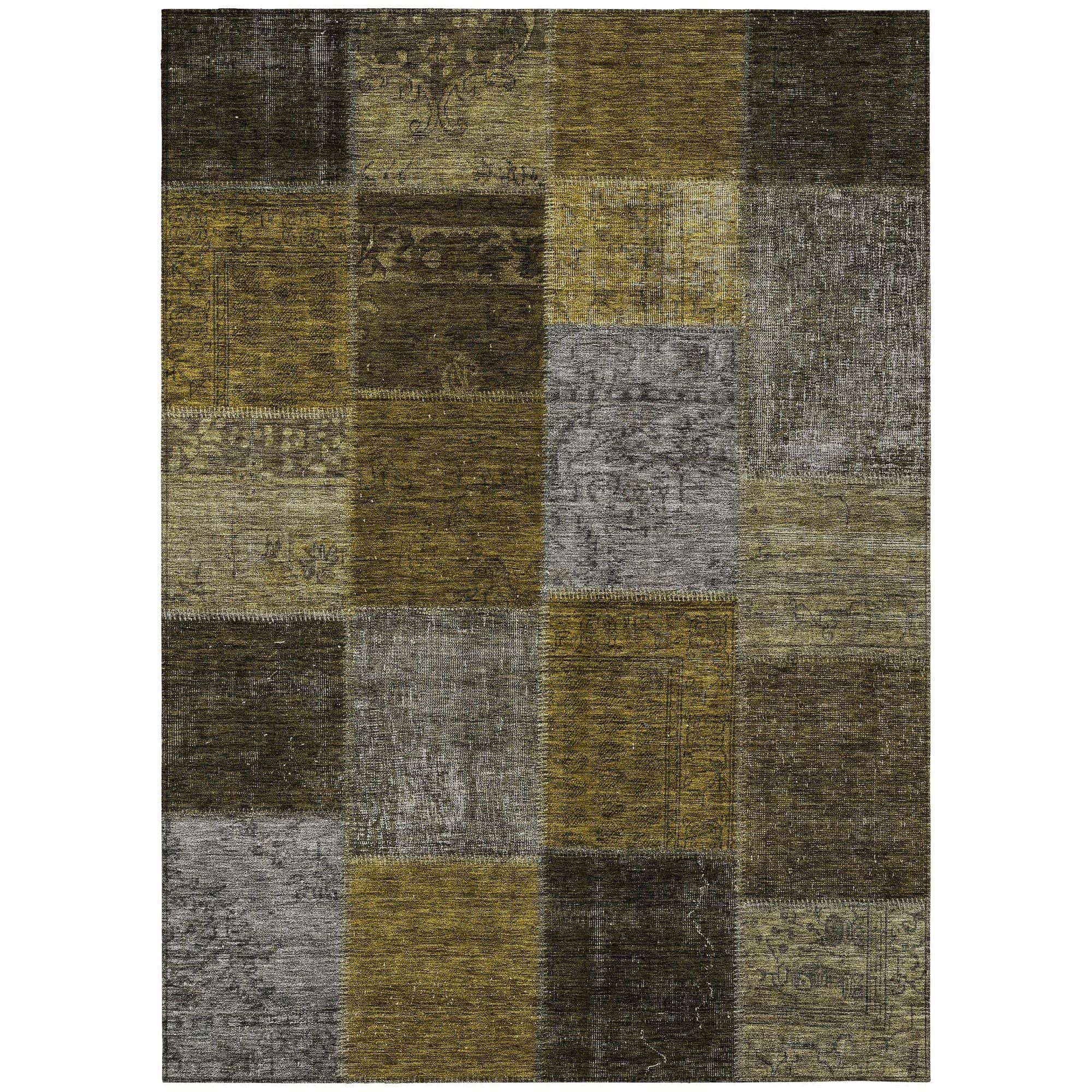 Machine Washable Mocha Brown Rug - Indoor / Outdoor - Kids / Pet Friendly Patchwork Print Rug