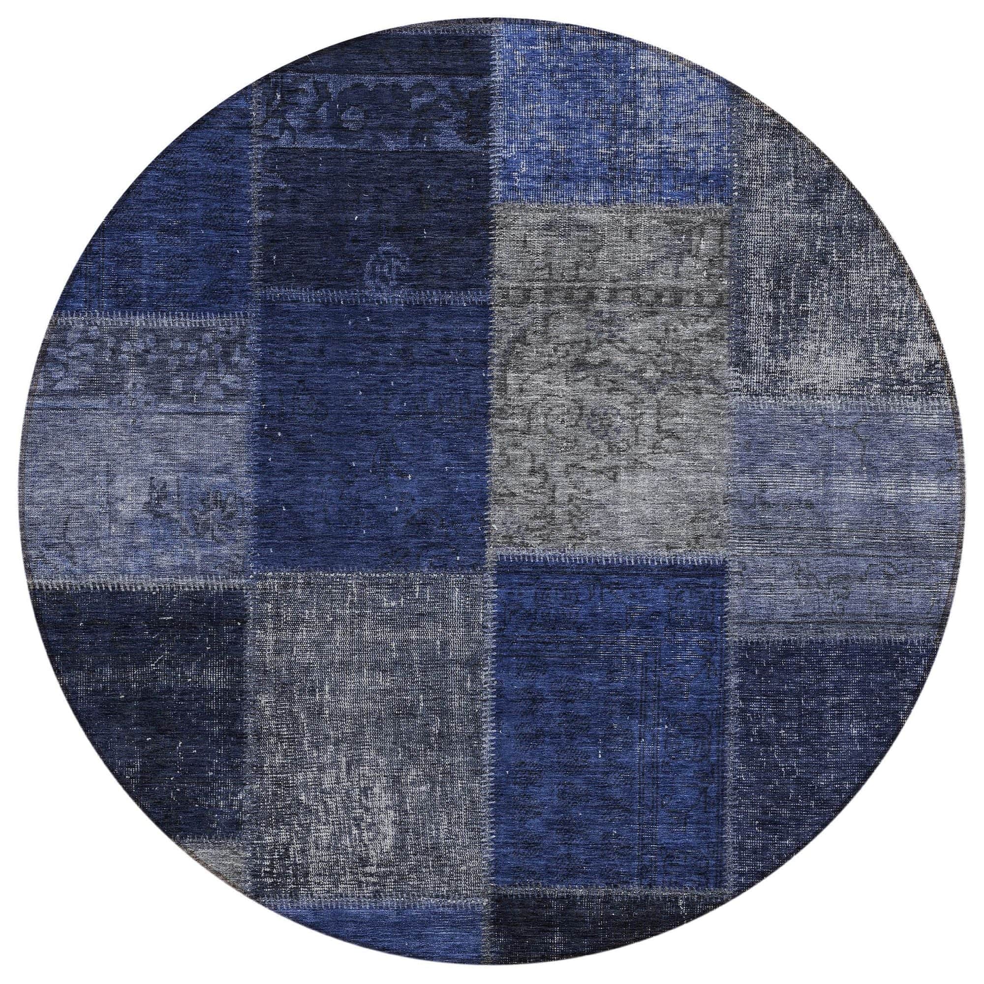 Machine Washable Navy Blue Rug - Indoor / Outdoor - Kids / Pet Friendly Patchwork Print Rug
