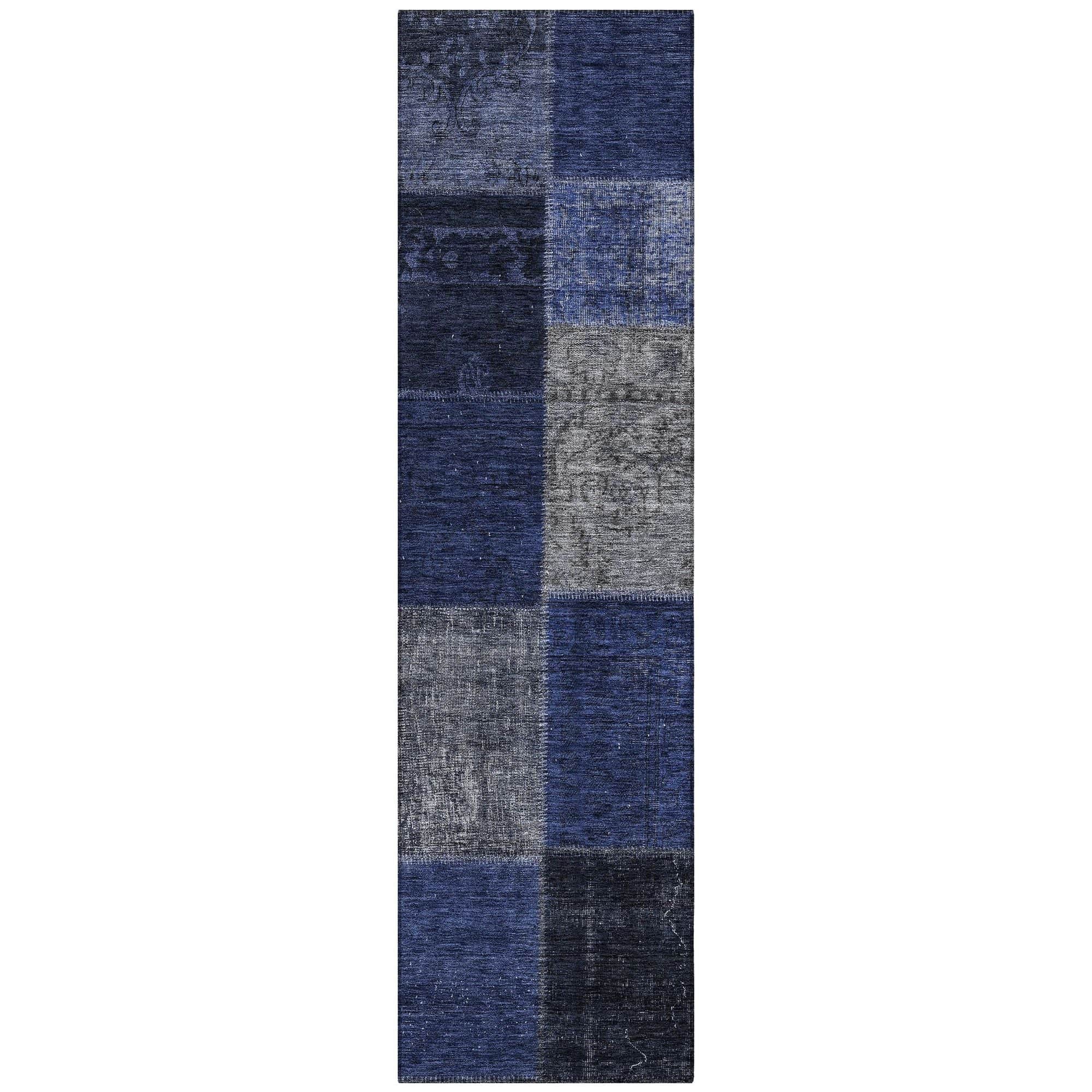 Machine Washable Navy Blue Rug - Indoor / Outdoor - Kids / Pet Friendly Patchwork Print Rug