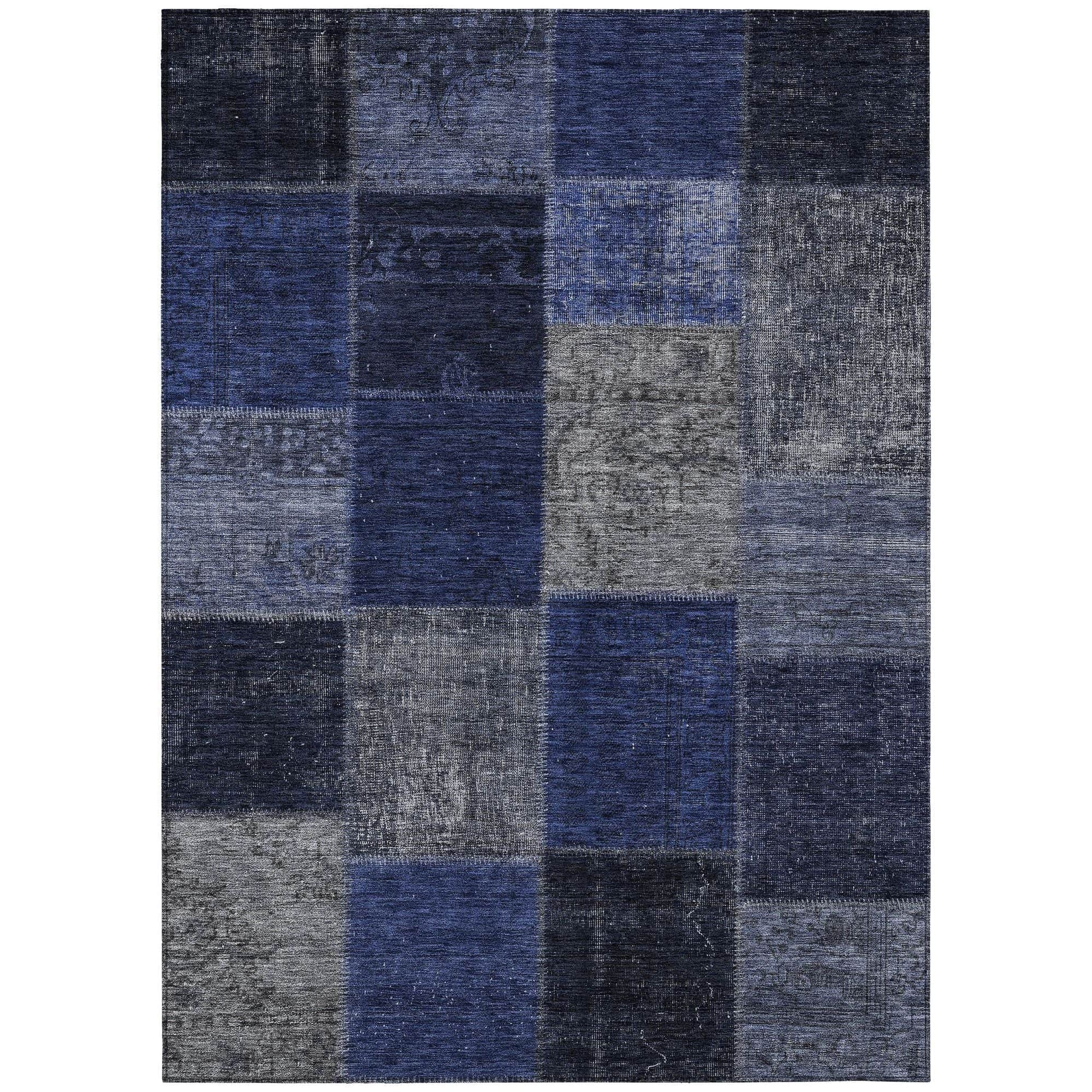 Machine Washable Navy Blue Rug - Indoor / Outdoor - Kids / Pet Friendly Patchwork Print Rug