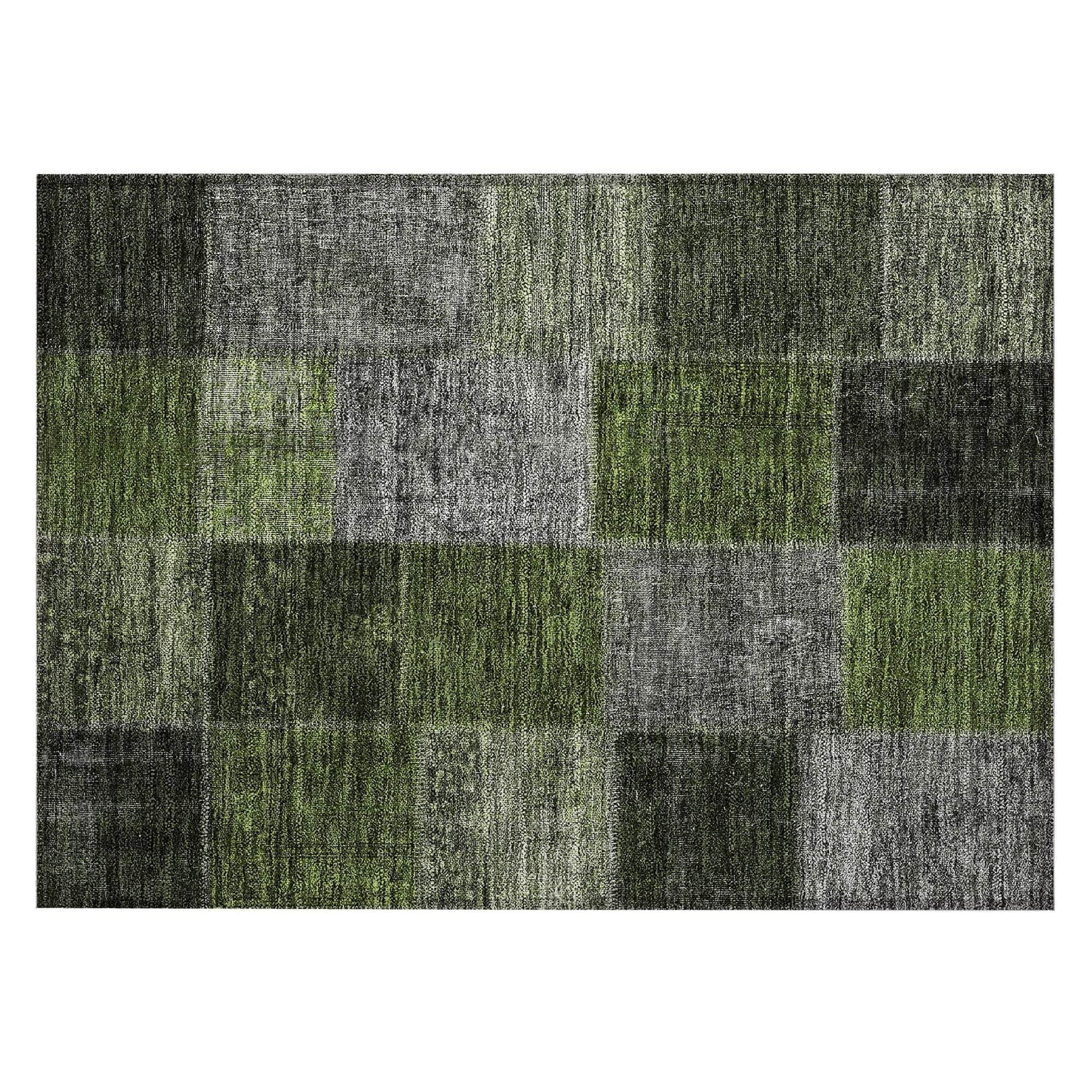 Machine Washable Olive Green Rug - Indoor / Outdoor - Kids / Pet Friendly Patchwork Print Rug