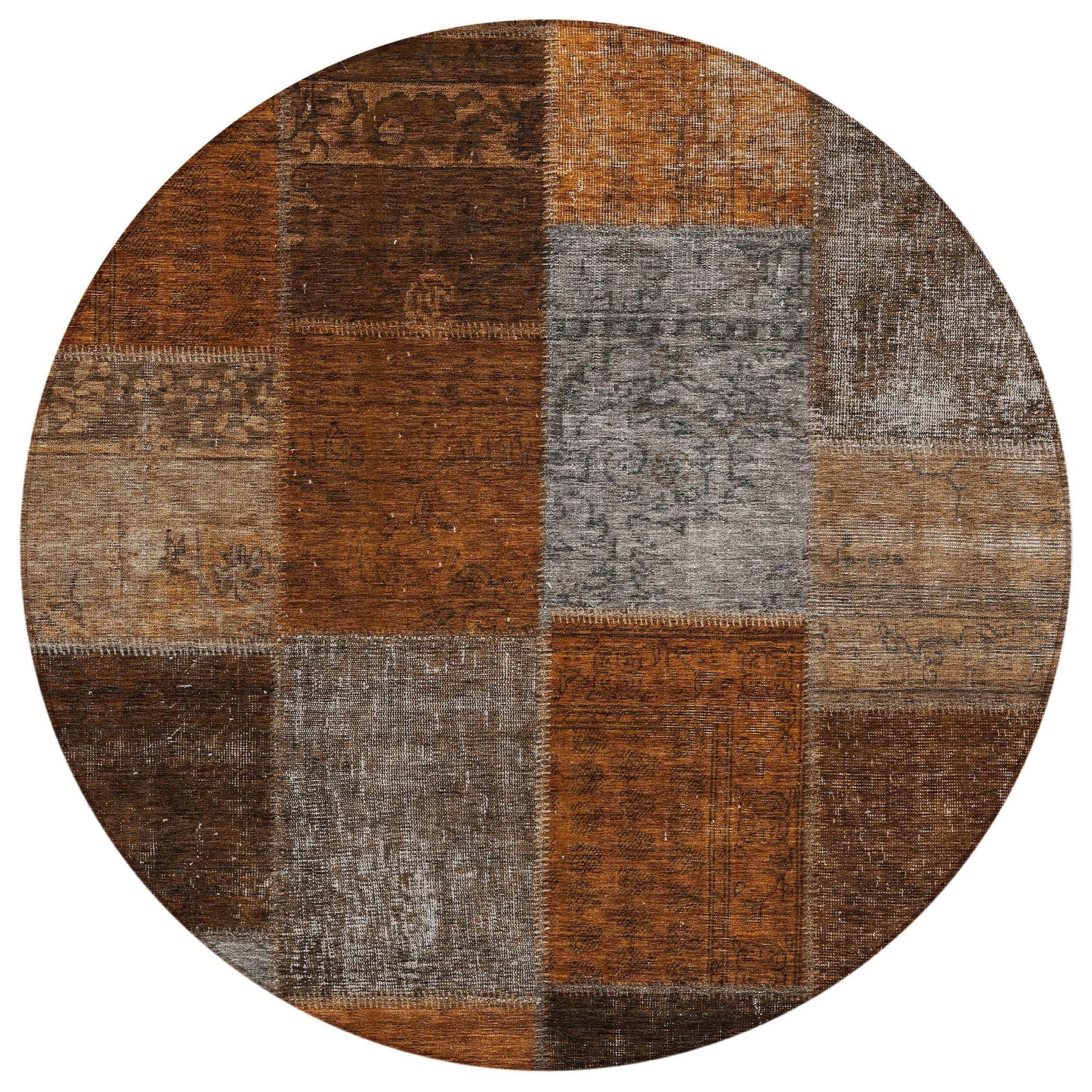 Machine Washable Paprika Orange Rug - Indoor / Outdoor - Kids / Pet Friendly Patchwork Print Rug