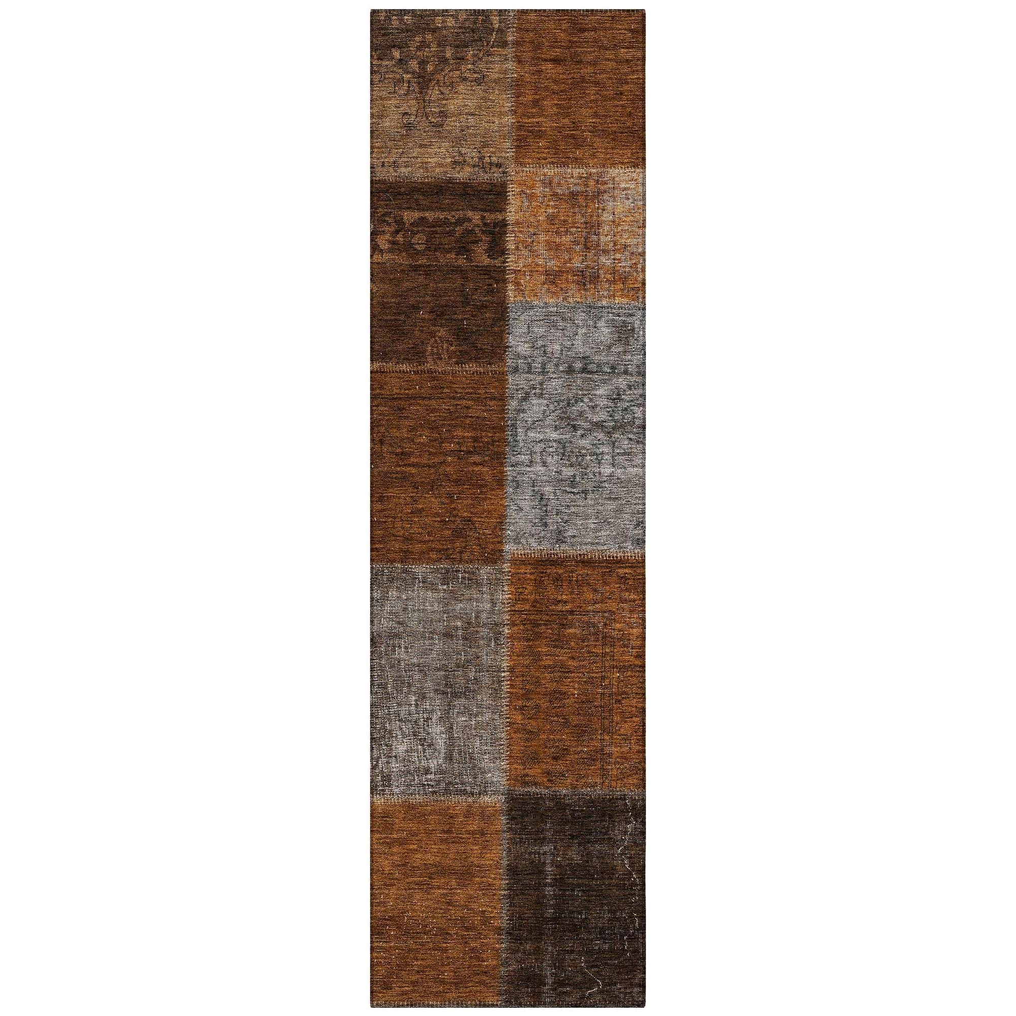 Machine Washable Paprika Orange Rug - Indoor / Outdoor - Kids / Pet Friendly Patchwork Print Rug