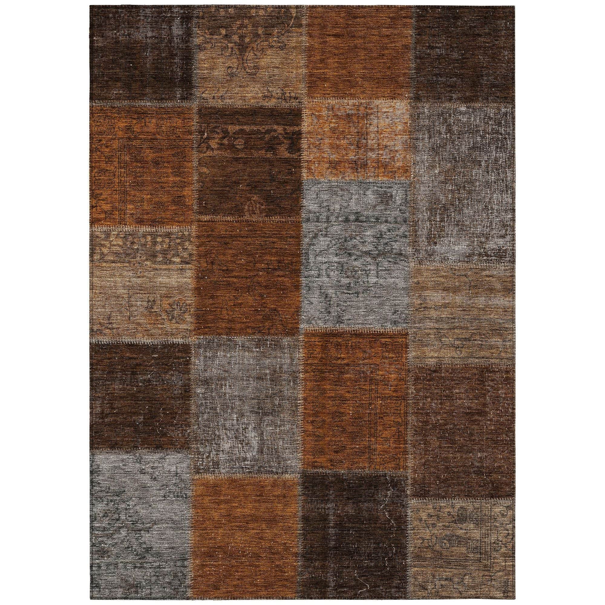 Machine Washable Paprika Orange Rug - Indoor / Outdoor - Kids / Pet Friendly Patchwork Print Rug