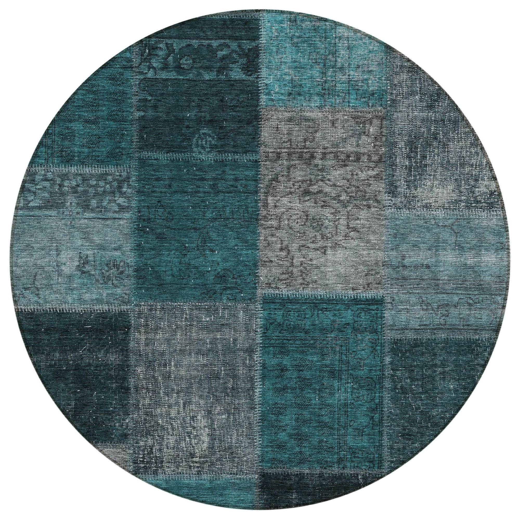 Machine Washable Teal Rug - Indoor / Outdoor - Kids / Pet Friendly Patchwork Print Rug
