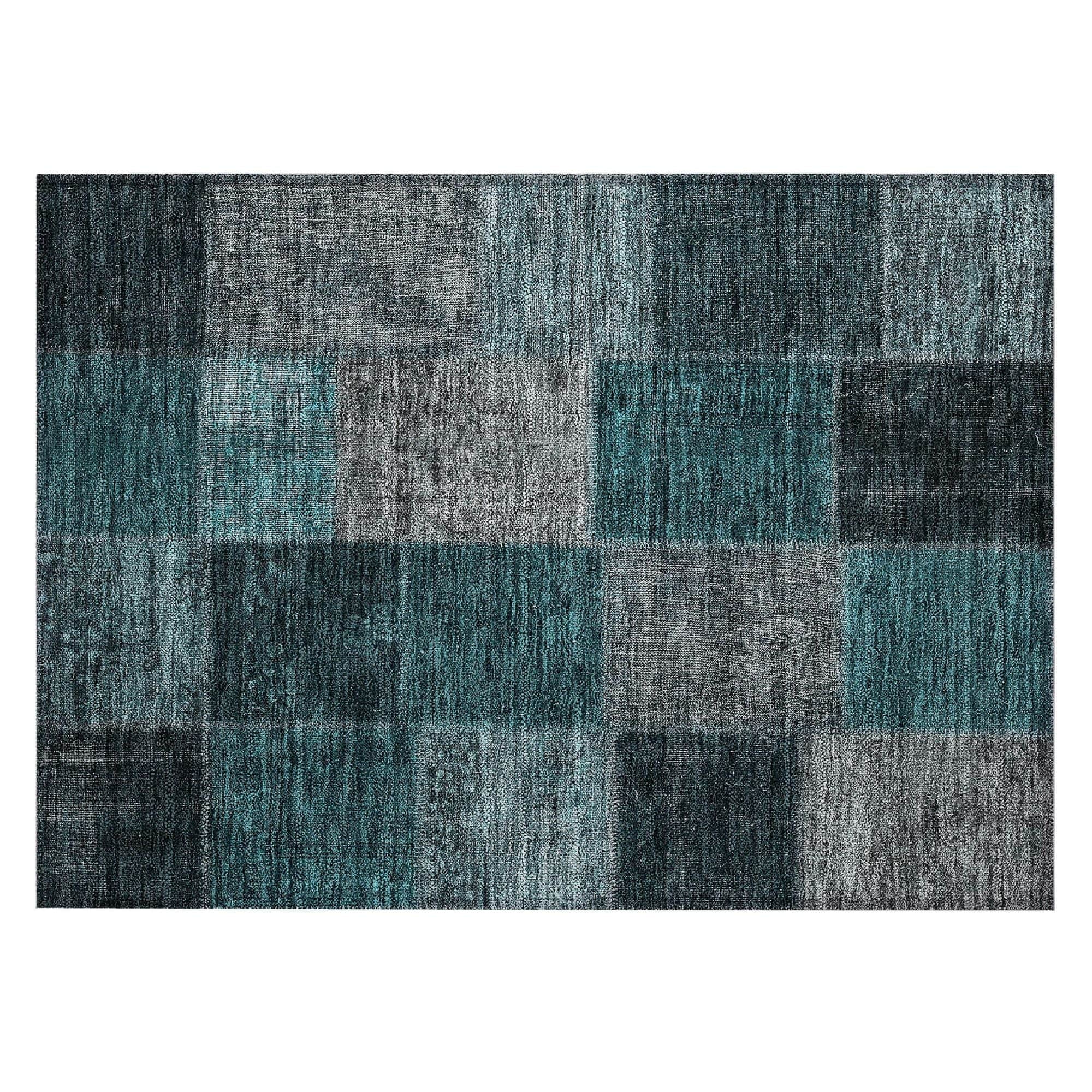 Machine Washable Teal Rug - Indoor / Outdoor - Kids / Pet Friendly Patchwork Print Rug