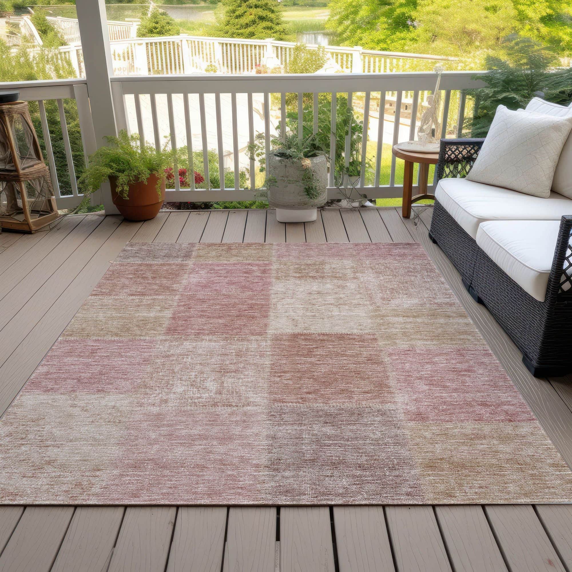Machine Washable Blush Pink Rug - Indoor / Outdoor - Kids / Pet Friendly Patchwork Print Rug