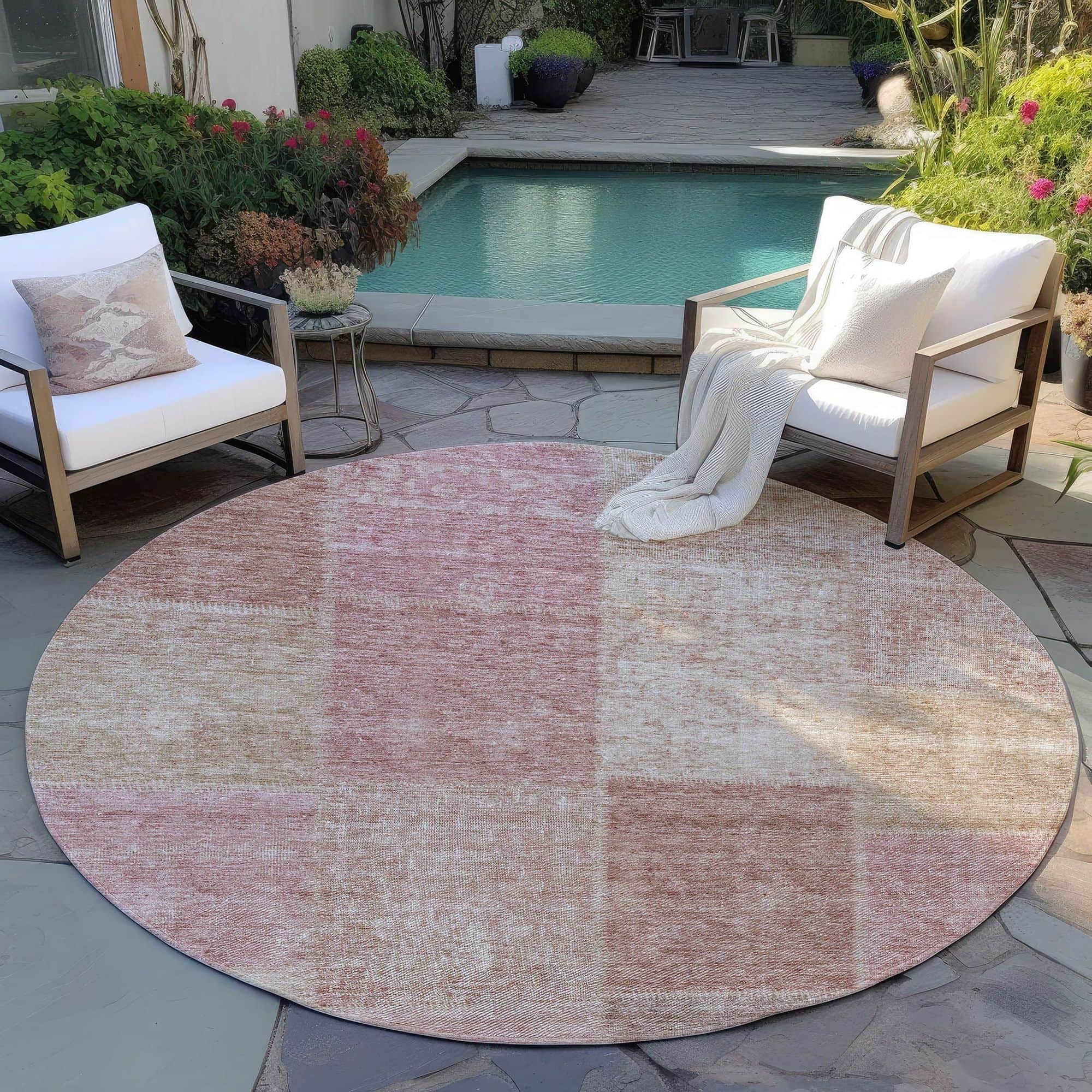 Machine Washable Blush Pink Rug - Indoor / Outdoor - Kids / Pet Friendly Patchwork Print Rug