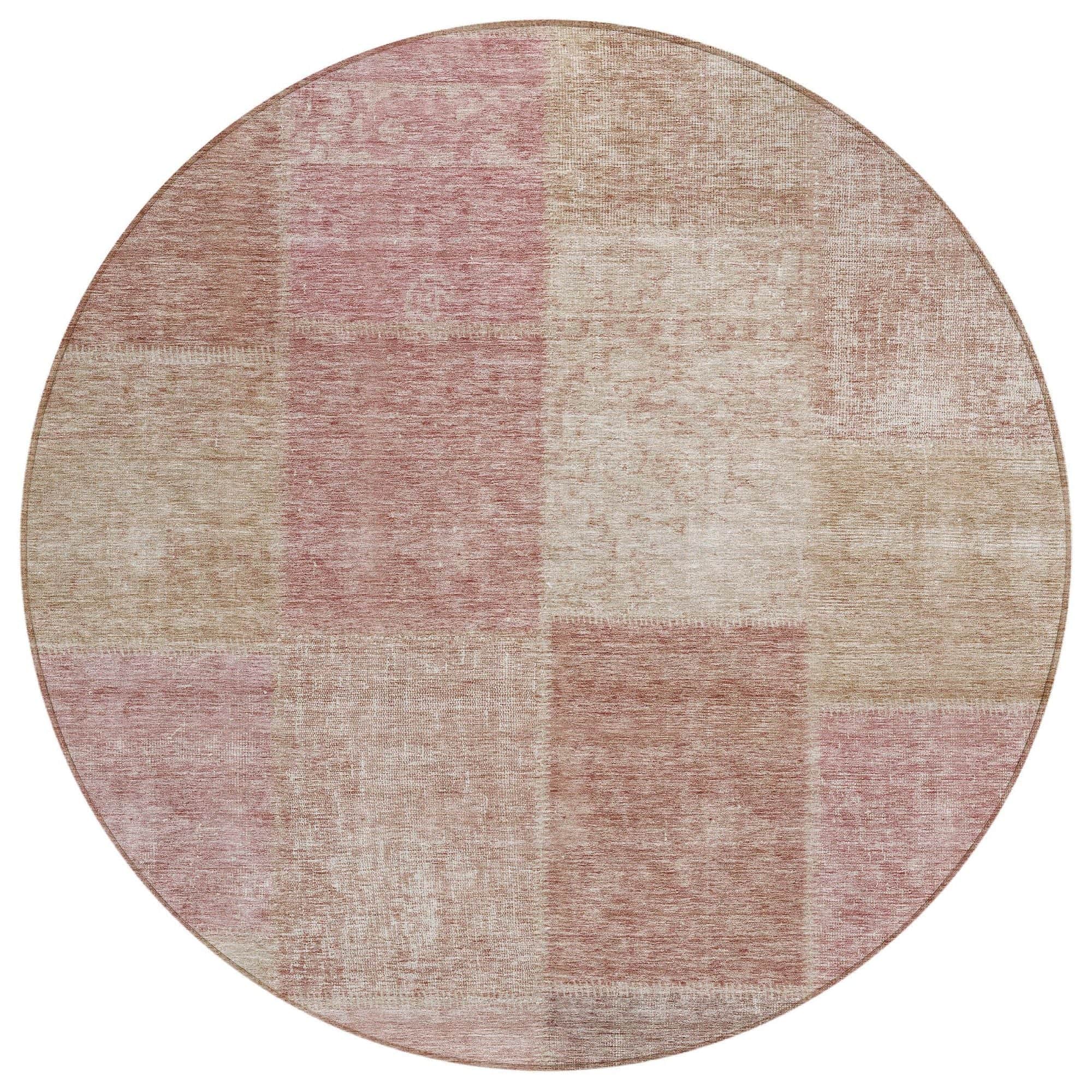 Machine Washable Blush Pink Rug - Indoor / Outdoor - Kids / Pet Friendly Patchwork Print Rug