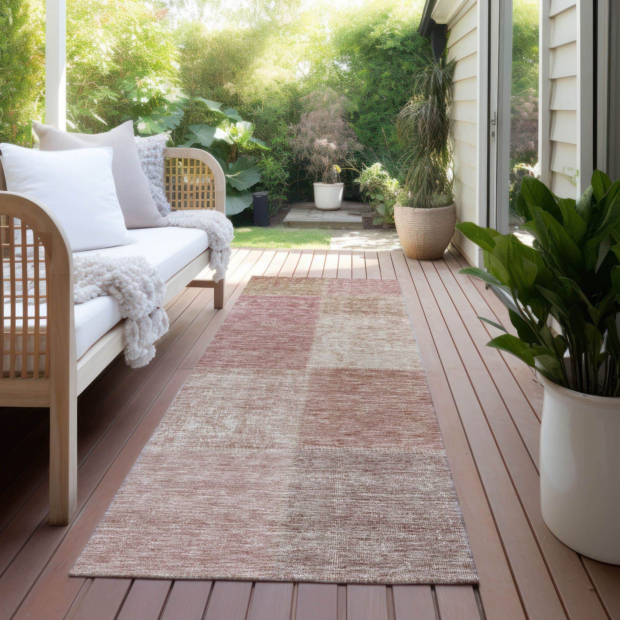 Machine Washable Blush Pink Rug - Indoor / Outdoor - Kids / Pet Friendly Patchwork Print Rug