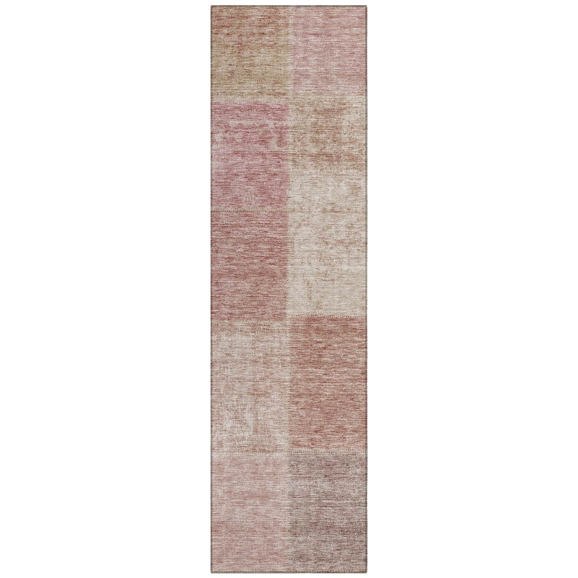Machine Washable Blush Pink Rug - Indoor / Outdoor - Kids / Pet Friendly Patchwork Print Rug