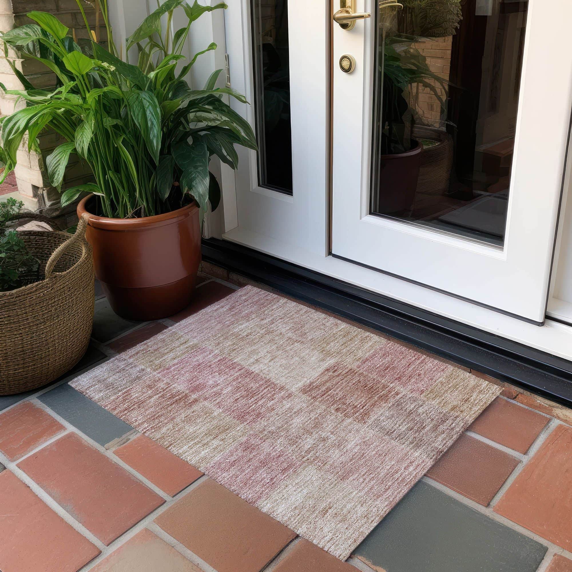 Machine Washable Blush Pink Rug - Indoor / Outdoor - Kids / Pet Friendly Patchwork Print Rug