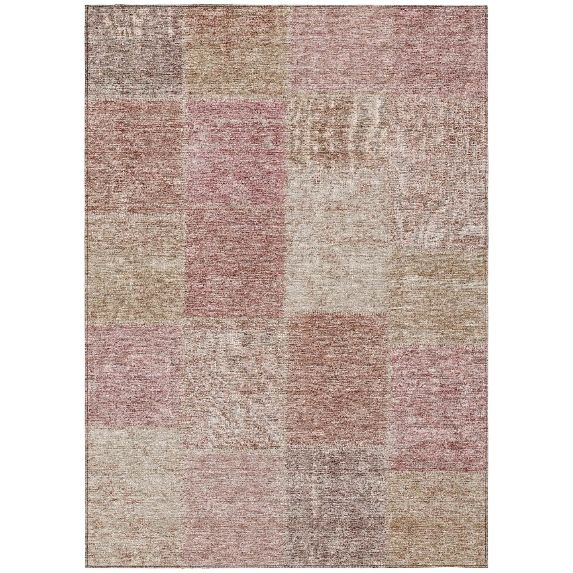 Machine Washable Blush Pink Rug - Indoor / Outdoor - Kids / Pet Friendly Patchwork Print Rug