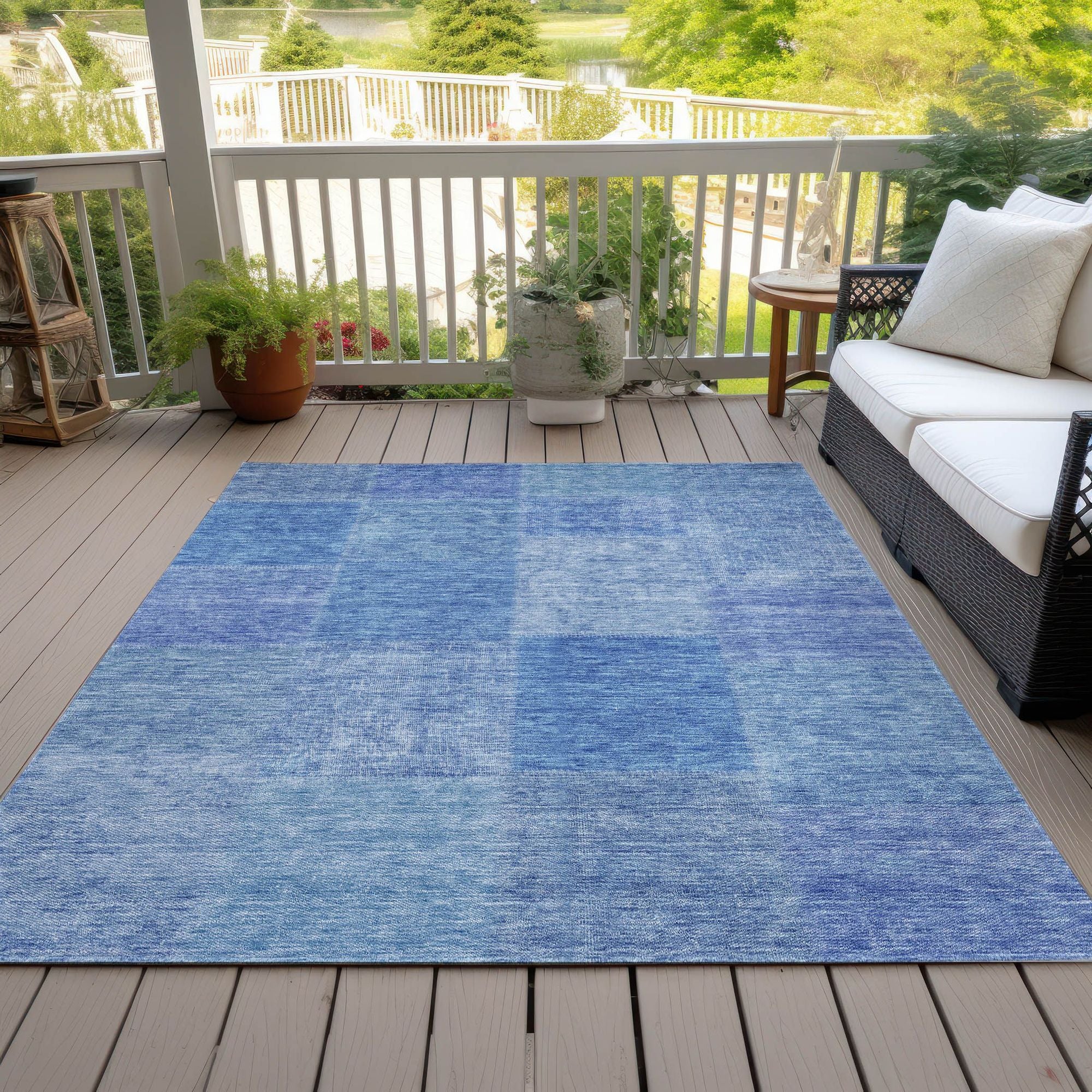 Machine Washable Denim Blue Rug - Indoor / Outdoor - Kids / Pet Friendly Patchwork Print Rug