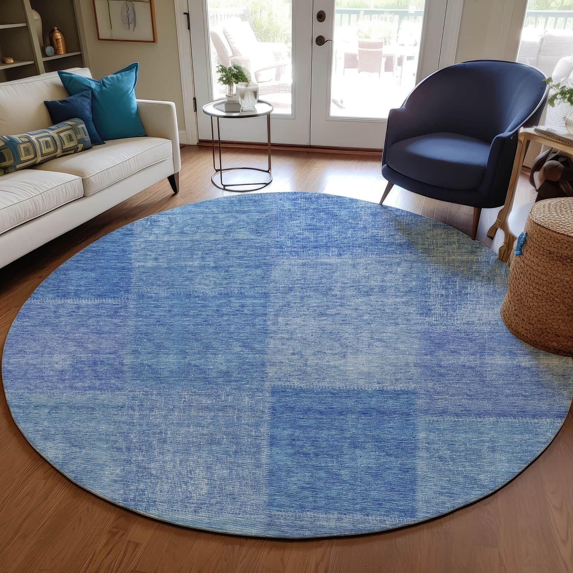 Machine Washable Denim Blue Rug - Indoor / Outdoor - Kids / Pet Friendly Patchwork Print Rug