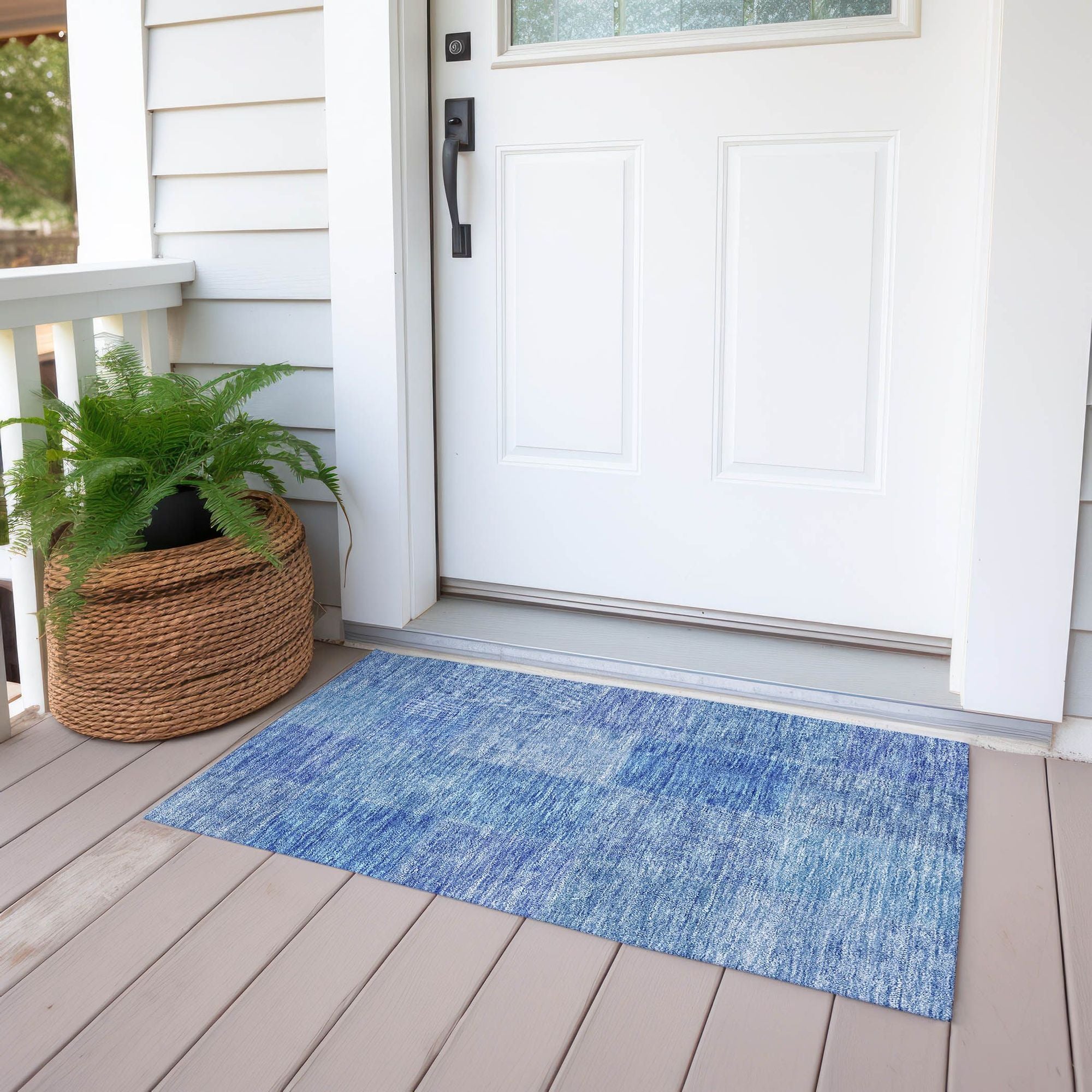 Machine Washable Denim Blue Rug - Indoor / Outdoor - Kids / Pet Friendly Patchwork Print Rug