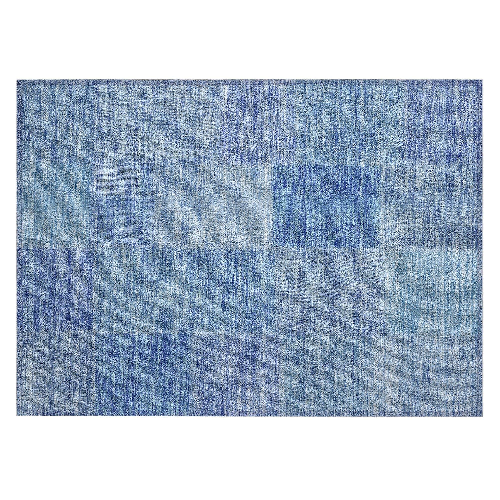 Machine Washable Denim Blue Rug - Indoor / Outdoor - Kids / Pet Friendly Patchwork Print Rug
