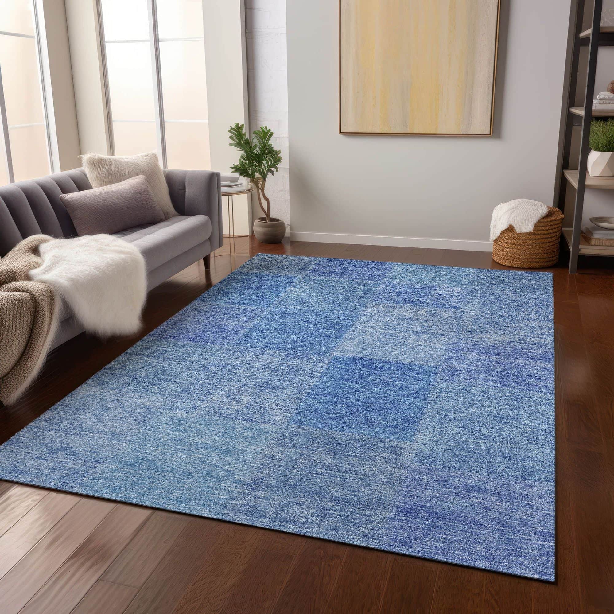 Machine Washable Denim Blue Rug - Indoor / Outdoor - Kids / Pet Friendly Patchwork Print Rug