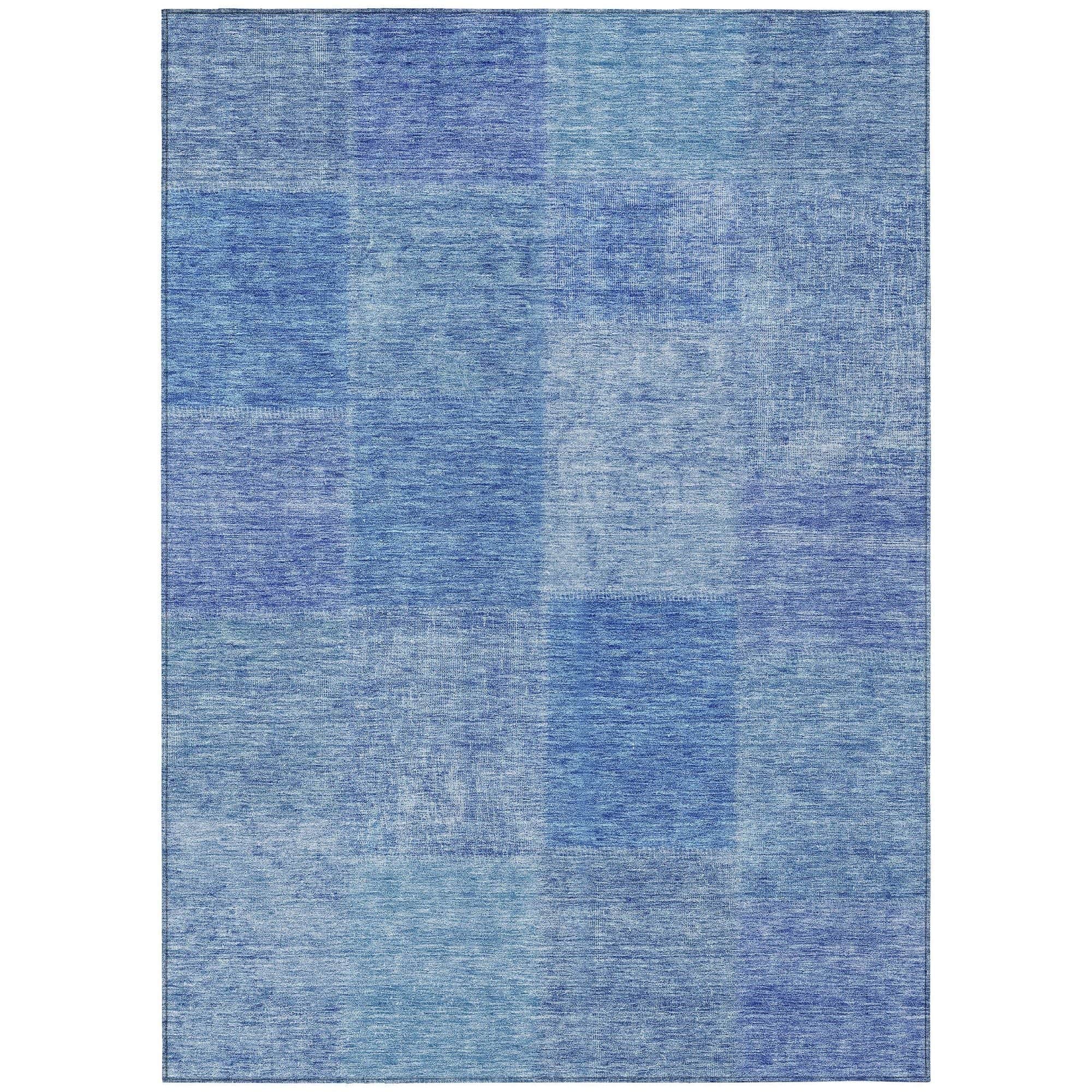 Machine Washable Denim Blue Rug - Indoor / Outdoor - Kids / Pet Friendly Patchwork Print Rug