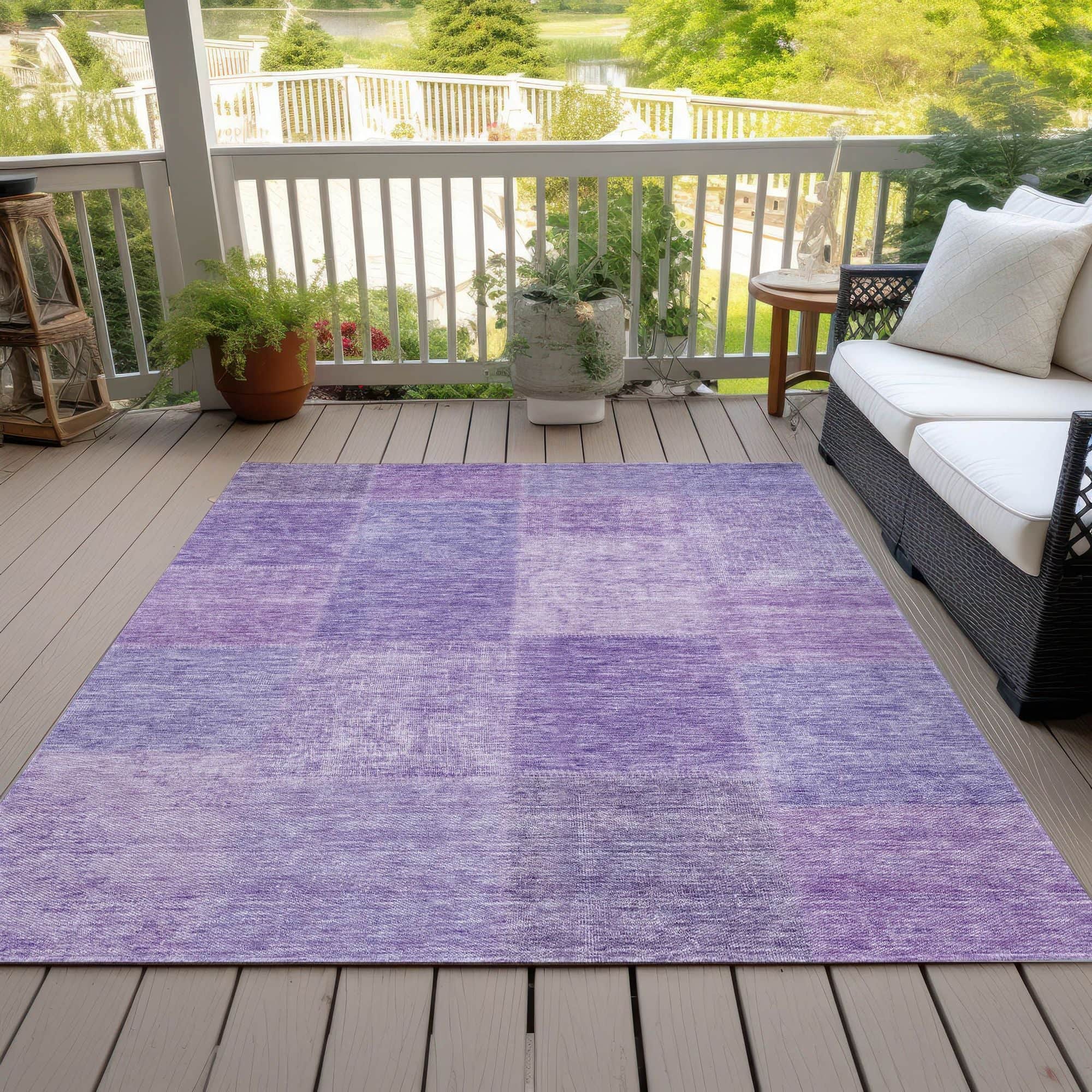 Machine Washable Lavender Purple Rug - Indoor / Outdoor - Kids / Pet Friendly Patchwork Print Rug
