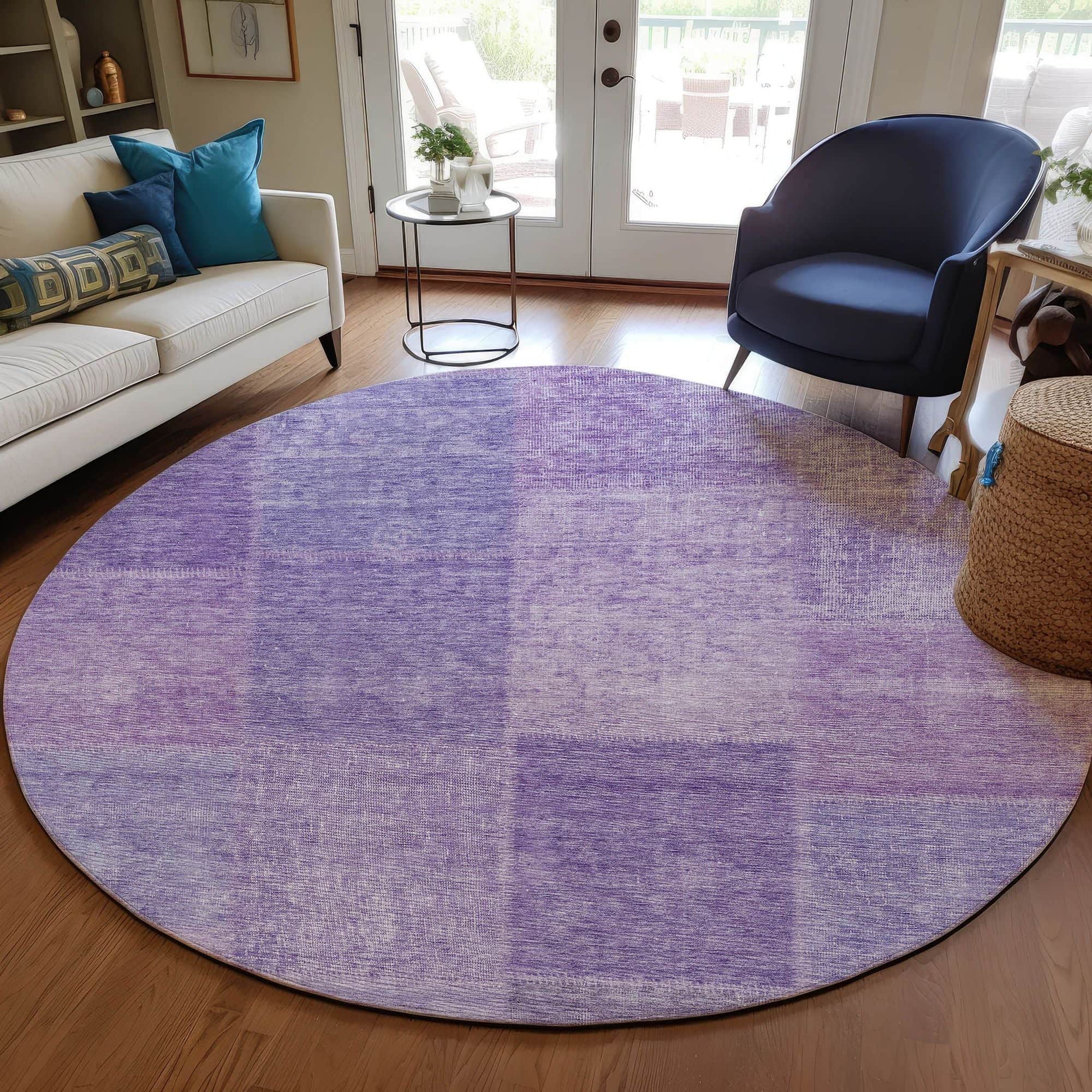Machine Washable Lavender Purple Rug - Indoor / Outdoor - Kids / Pet Friendly Patchwork Print Rug