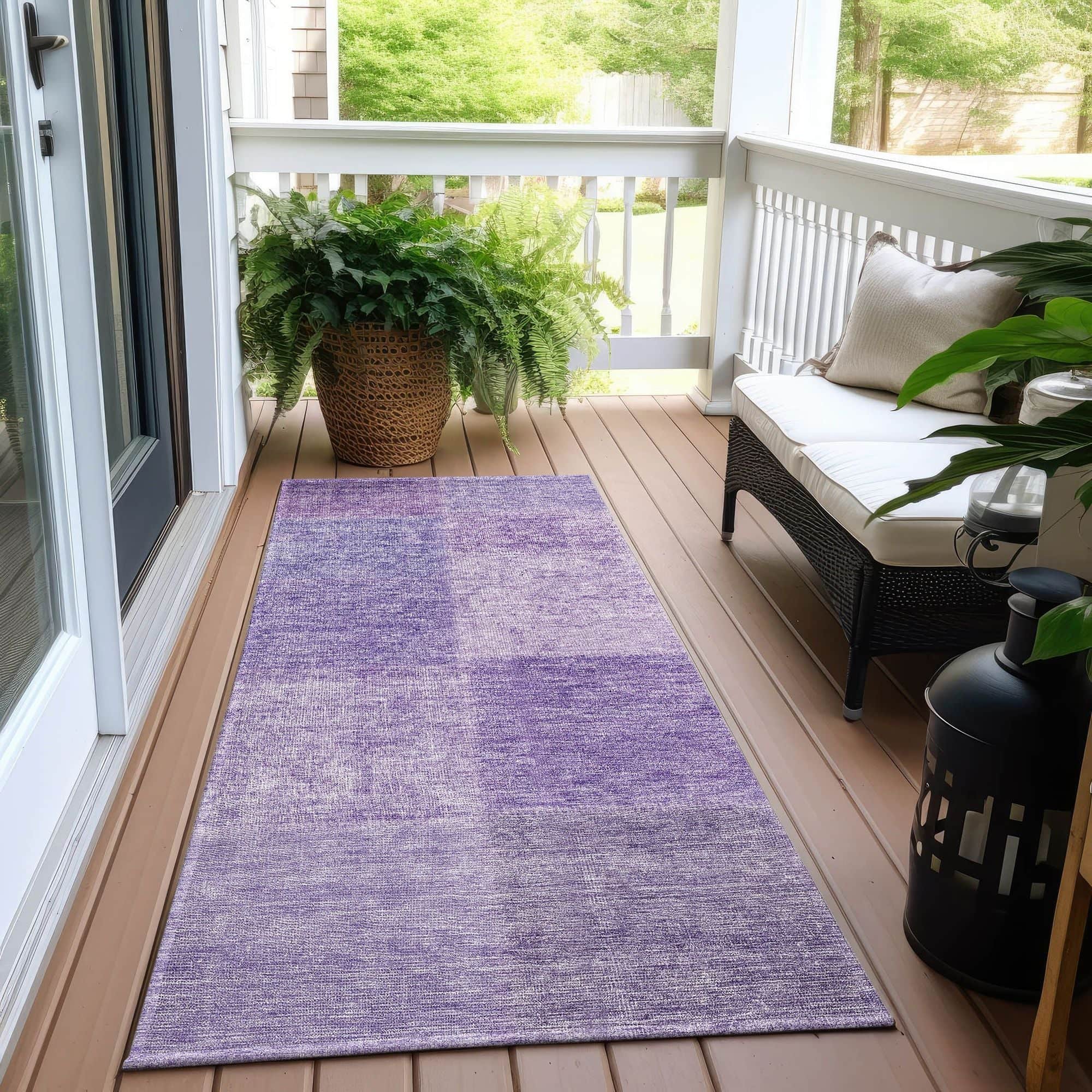 Machine Washable Lavender Purple Rug - Indoor / Outdoor - Kids / Pet Friendly Patchwork Print Rug