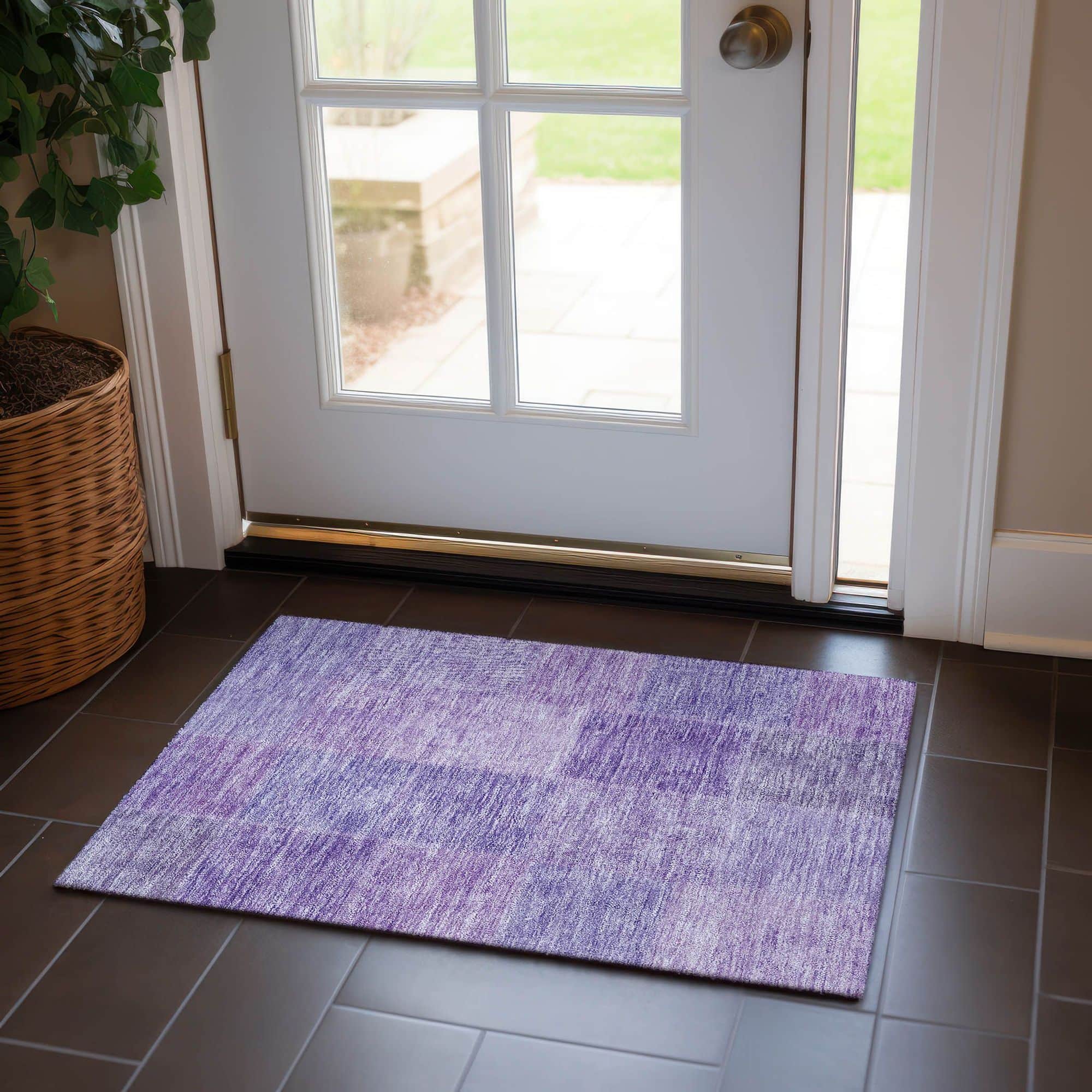 Machine Washable Lavender Purple Rug - Indoor / Outdoor - Kids / Pet Friendly Patchwork Print Rug