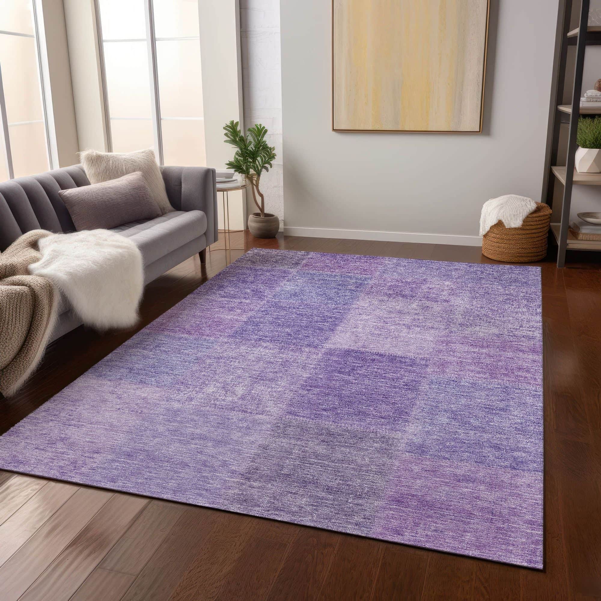 Machine Washable Lavender Purple Rug - Indoor / Outdoor - Kids / Pet Friendly Patchwork Print Rug