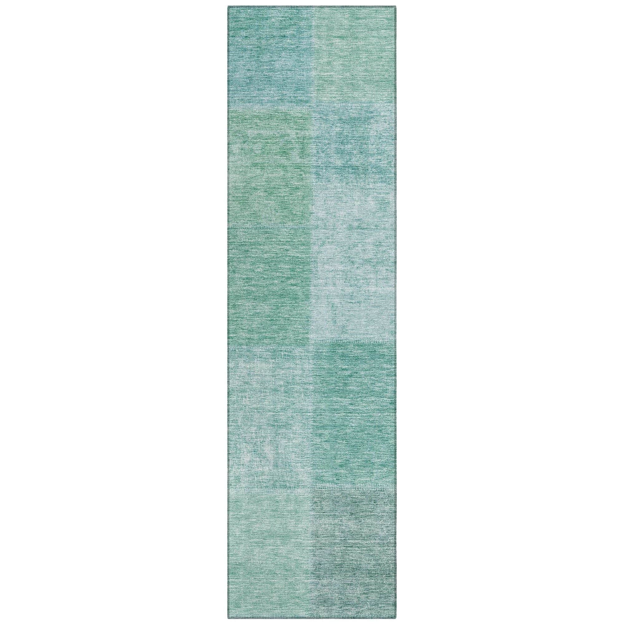 Machine Washable Teal Rug - Indoor / Outdoor - Kids / Pet Friendly Patchwork Print Rug