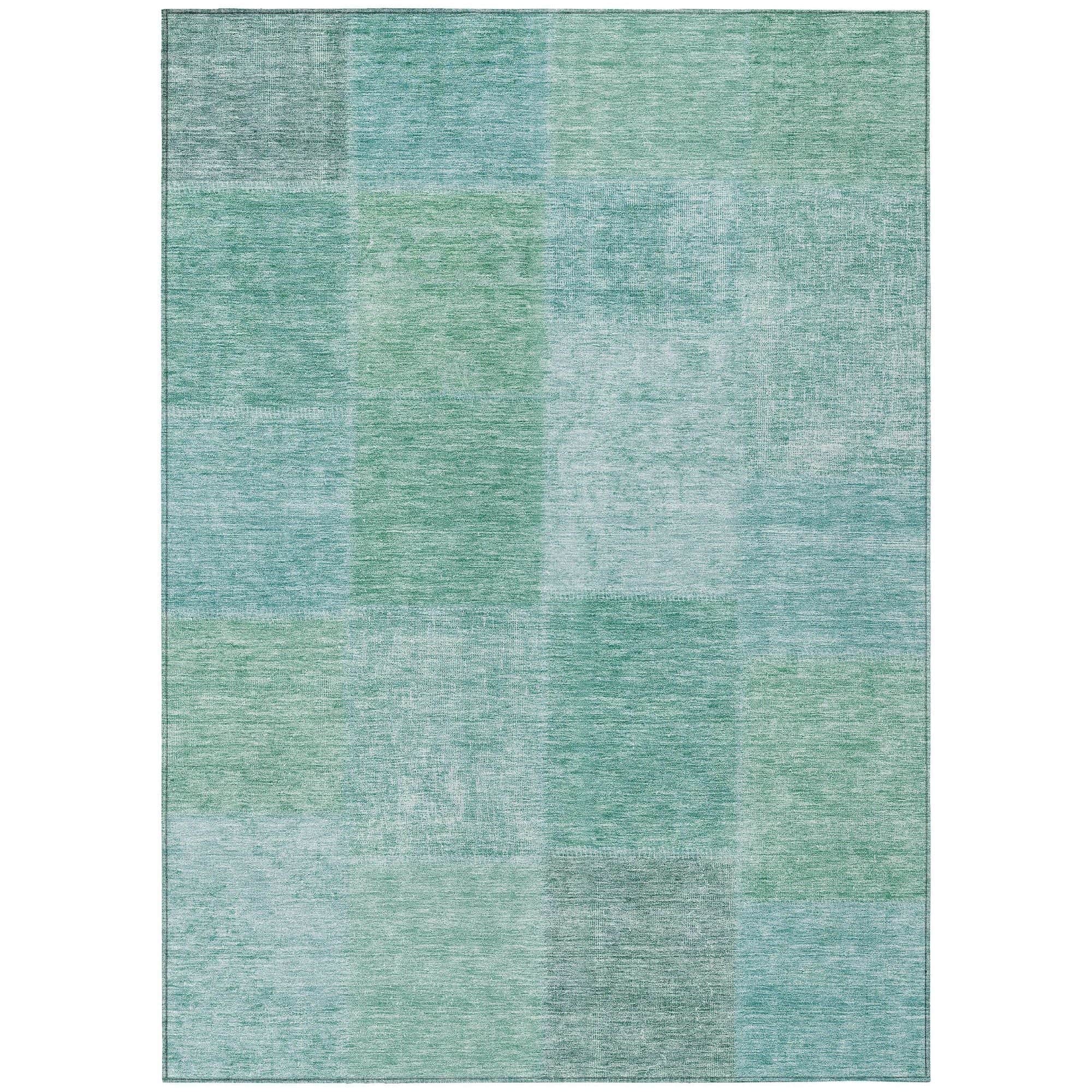 Machine Washable Teal Rug - Indoor / Outdoor - Kids / Pet Friendly Patchwork Print Rug