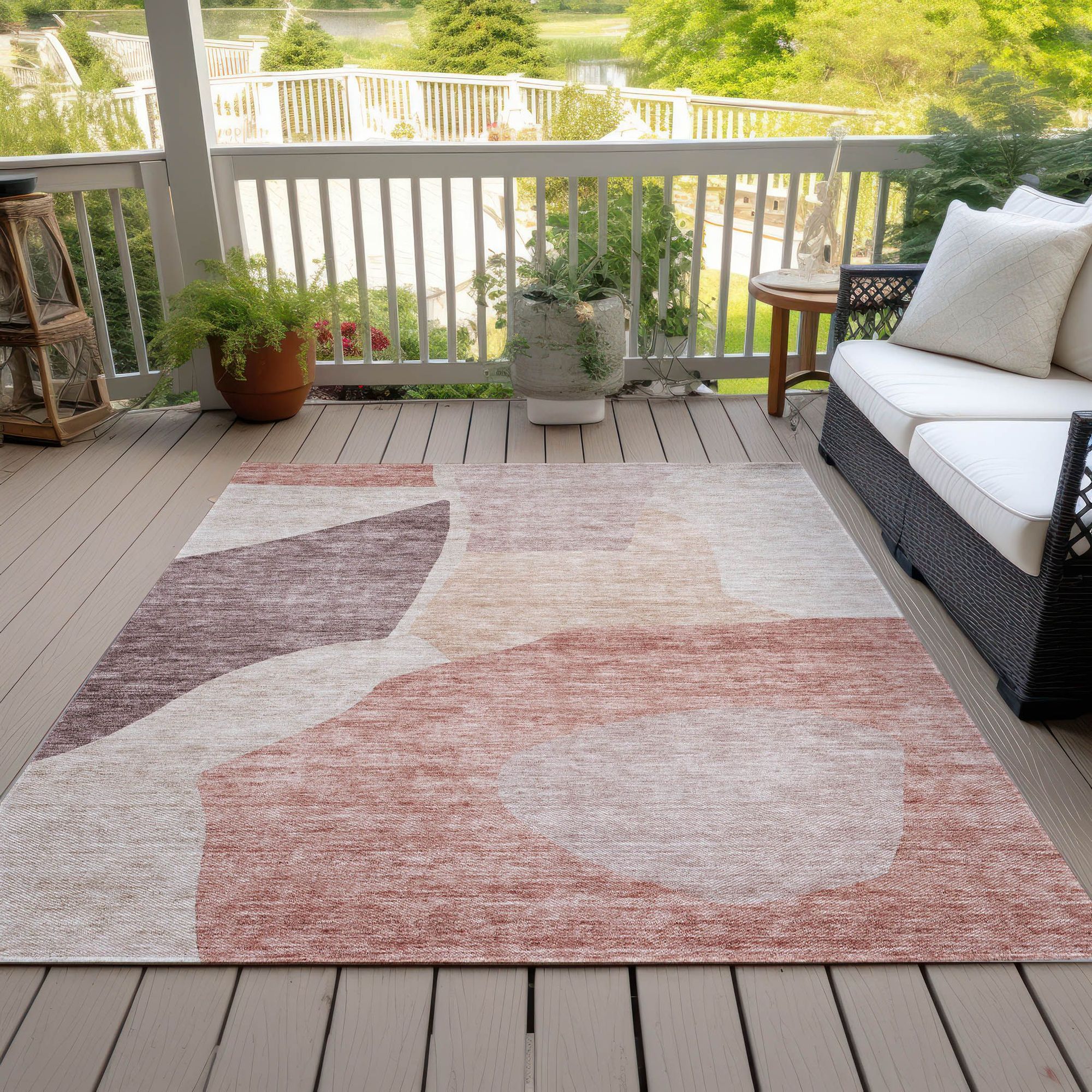 Machine Washable Blush Pink Rug - Indoor / Outdoor - Kids / Pet Friendly Abstract Print Rug