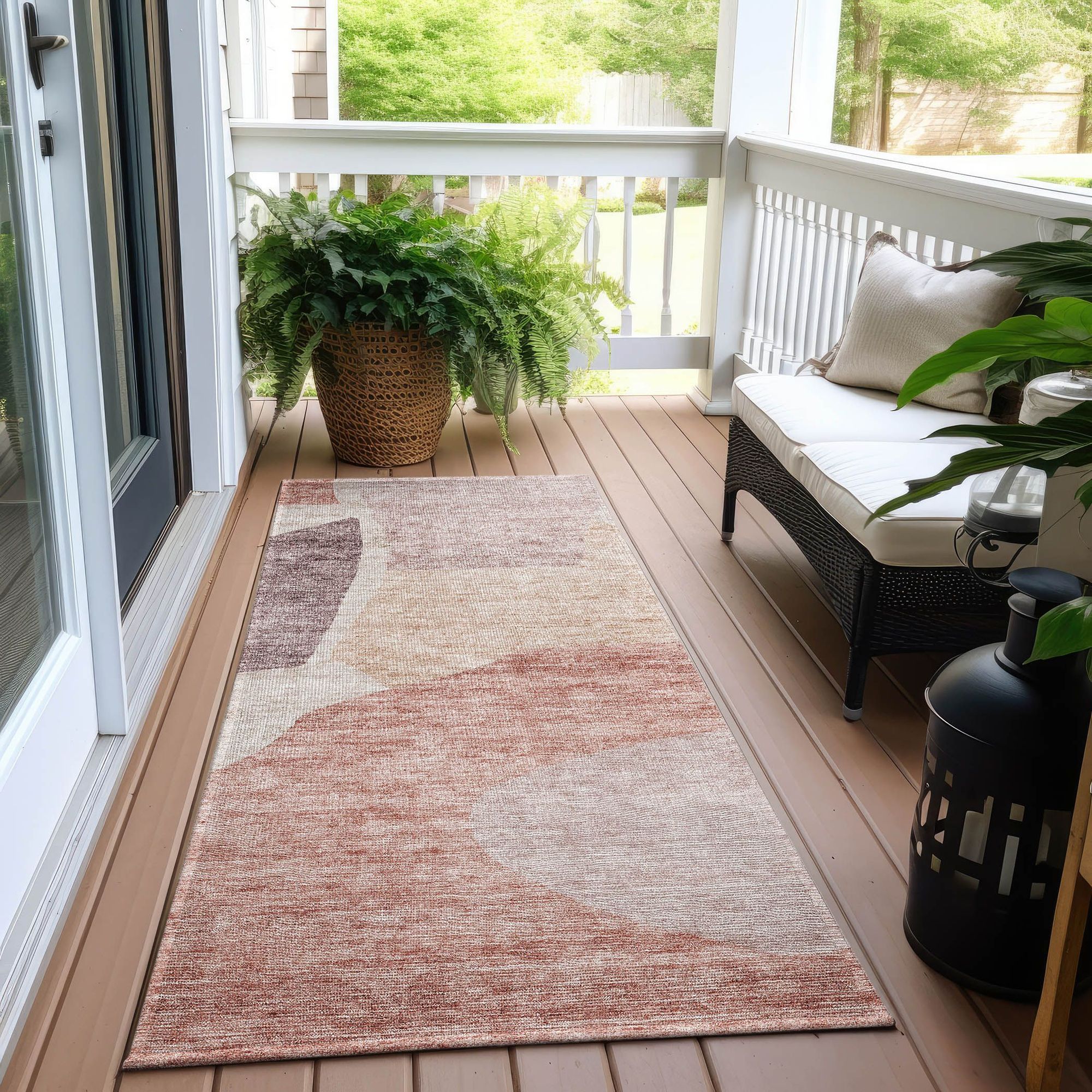 Machine Washable Blush Pink Rug - Indoor / Outdoor - Kids / Pet Friendly Abstract Print Rug