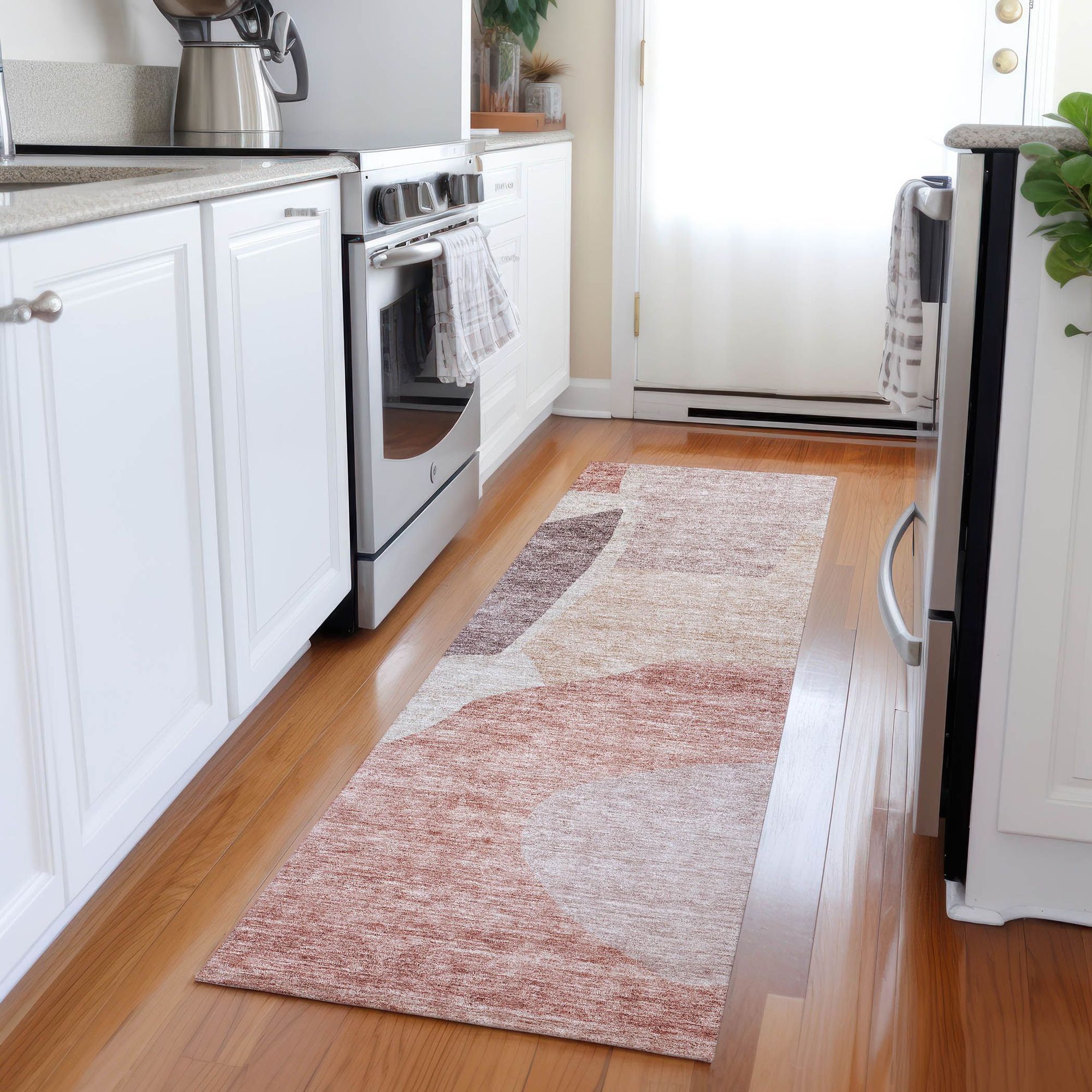Machine Washable Blush Pink Rug - Indoor / Outdoor - Kids / Pet Friendly Abstract Print Rug