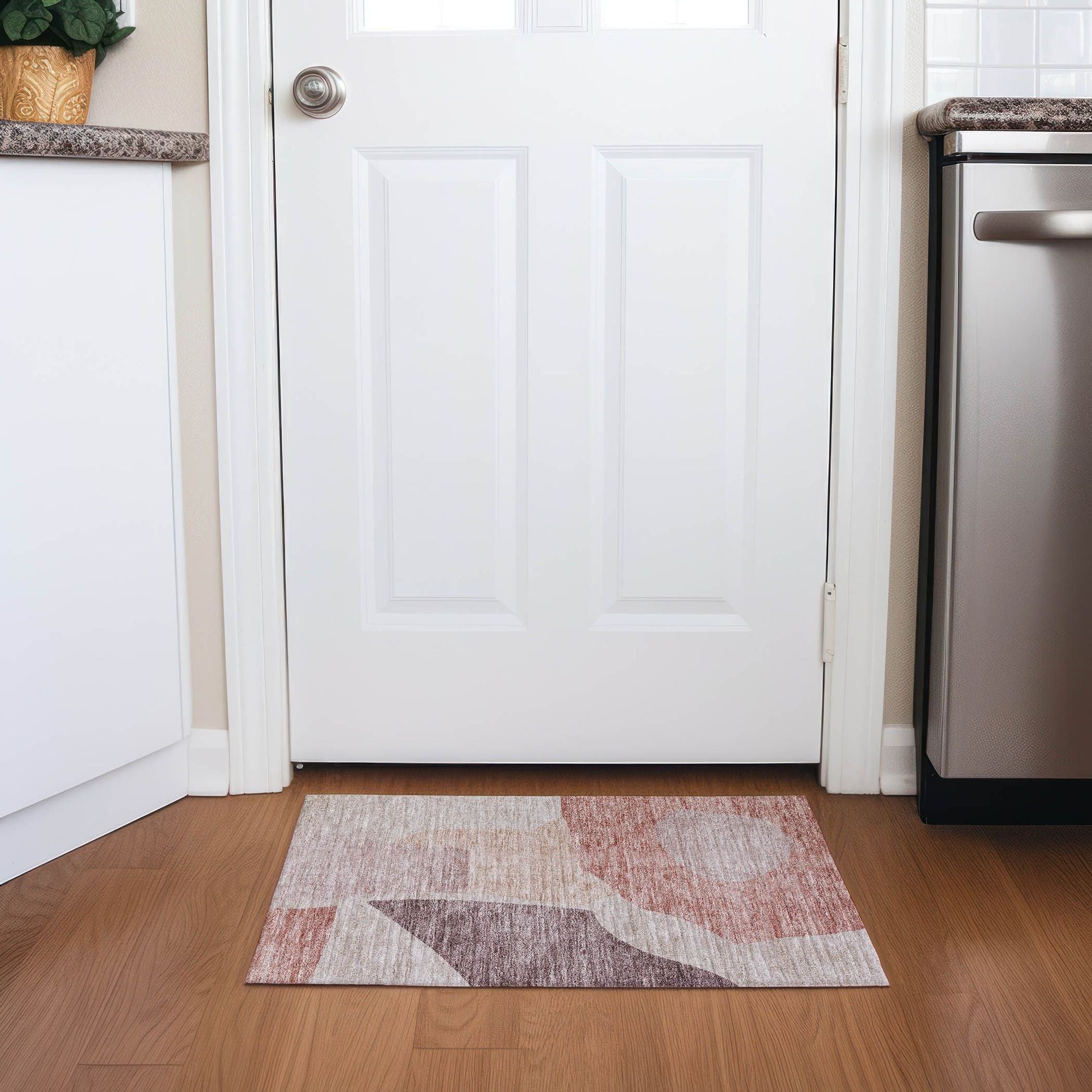 Machine Washable Blush Pink Rug - Indoor / Outdoor - Kids / Pet Friendly Abstract Print Rug