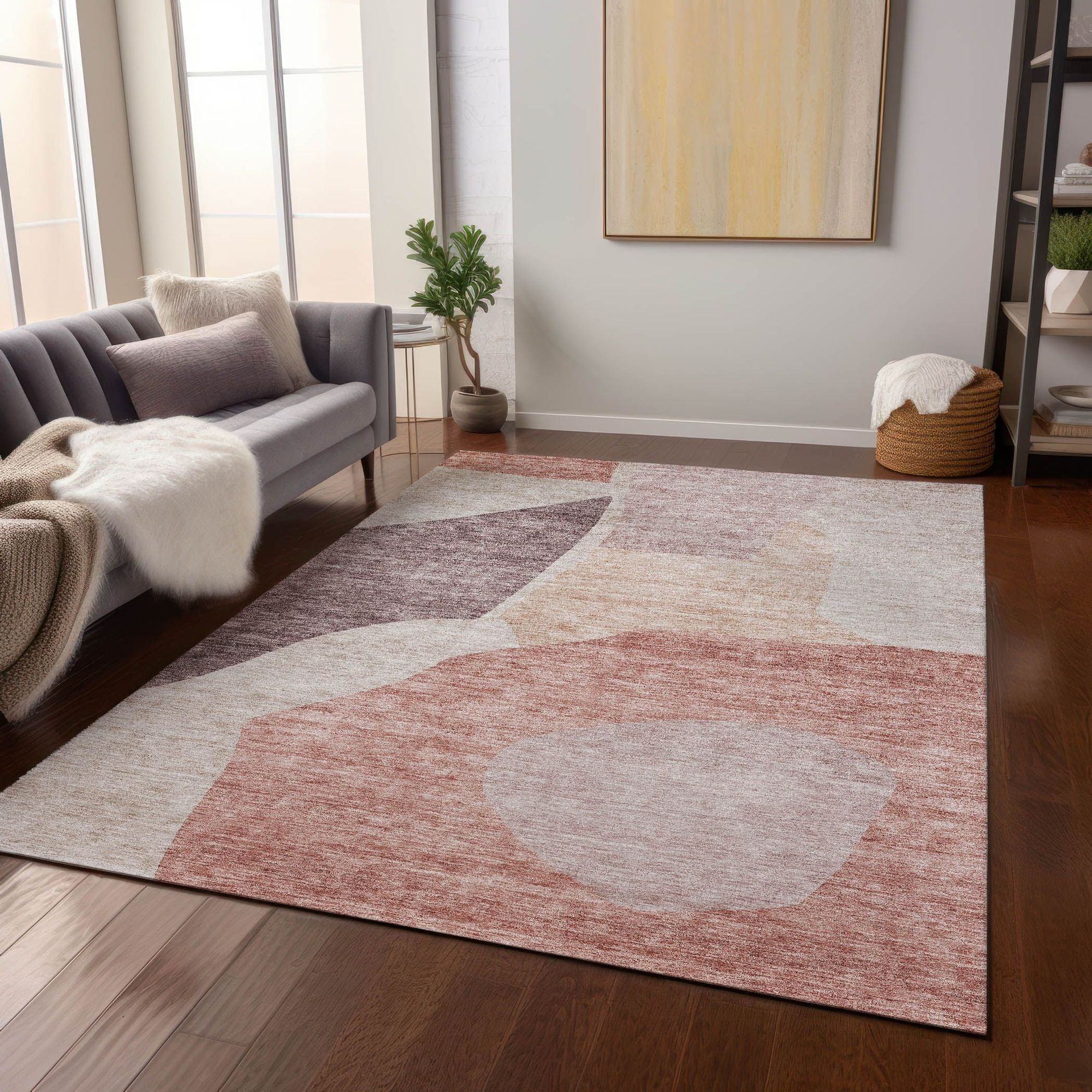 Machine Washable Blush Pink Rug - Indoor / Outdoor - Kids / Pet Friendly Abstract Print Rug