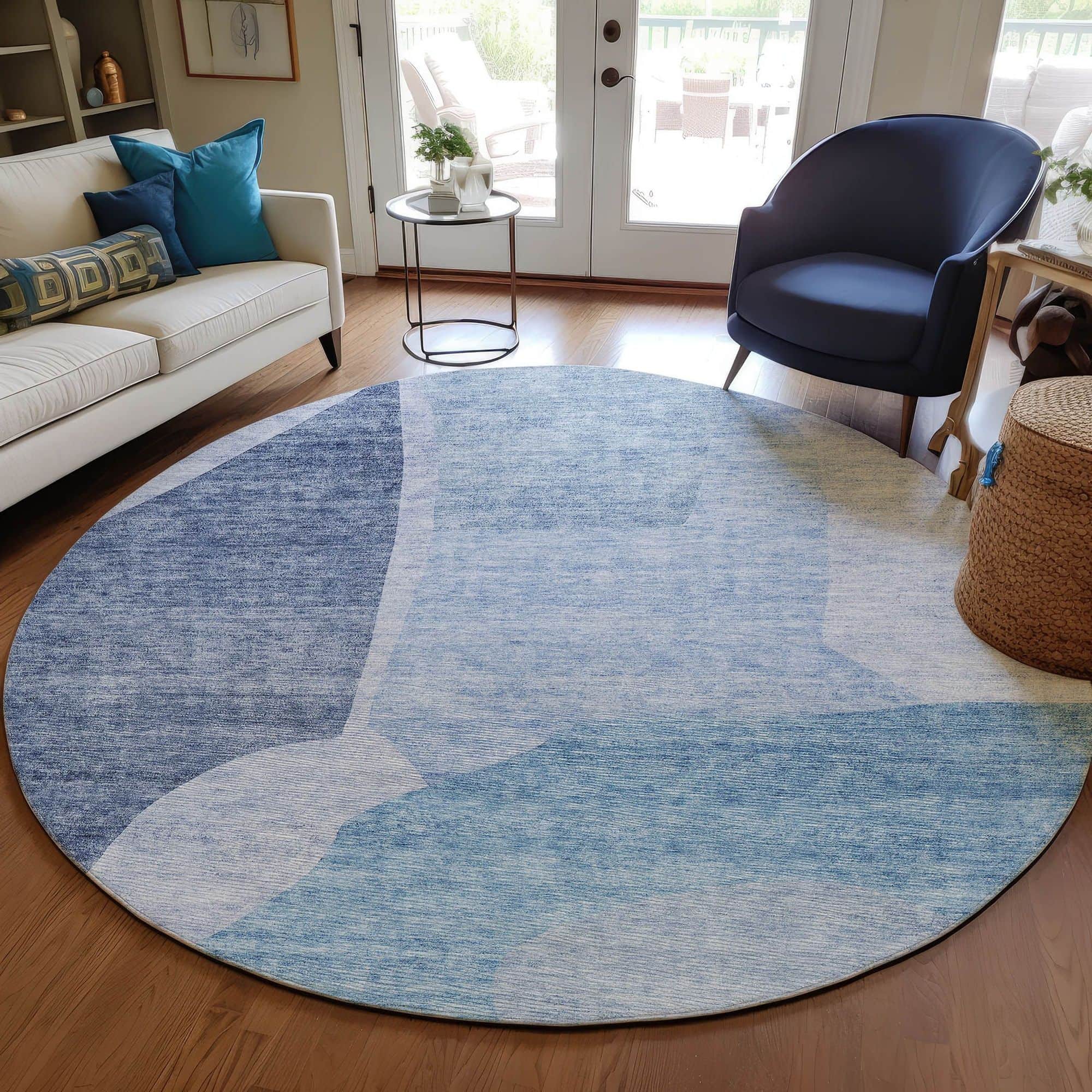 Machine Washable Denim Blue Rug - Indoor / Outdoor - Kids / Pet Friendly Abstract Print Rug