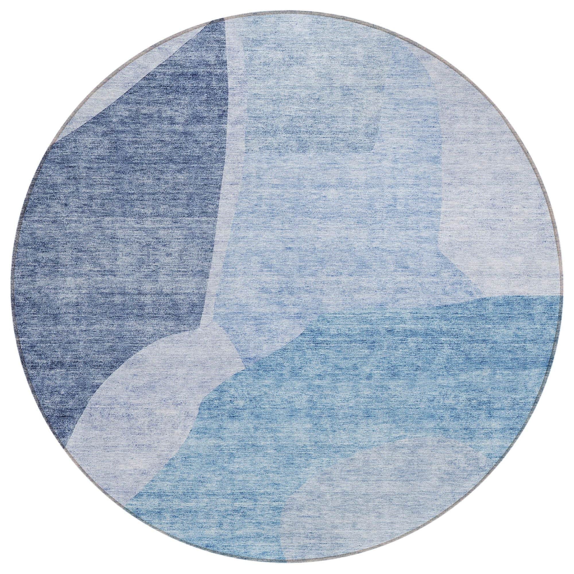 Machine Washable Denim Blue Rug - Indoor / Outdoor - Kids / Pet Friendly Abstract Print Rug