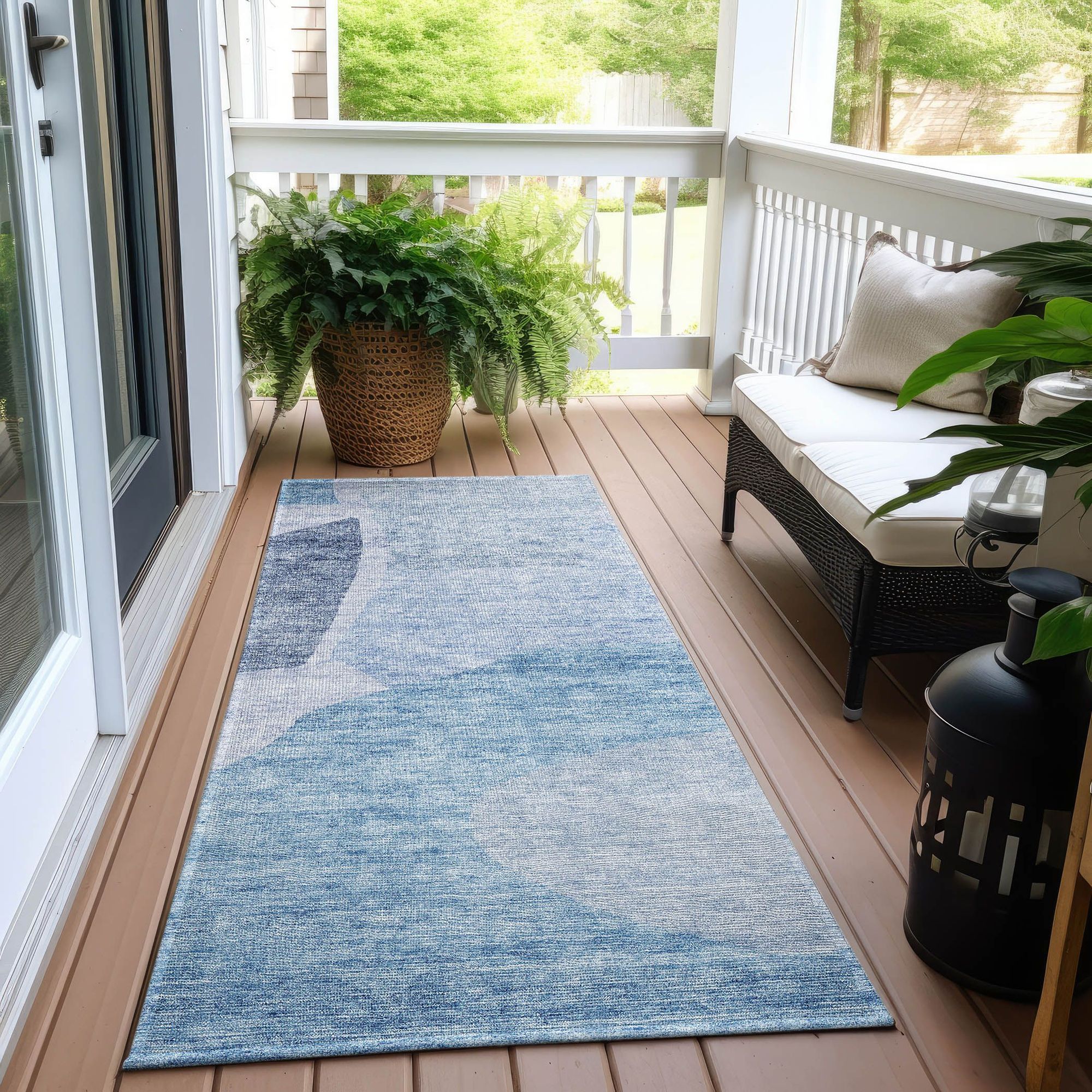 Machine Washable Denim Blue Rug - Indoor / Outdoor - Kids / Pet Friendly Abstract Print Rug