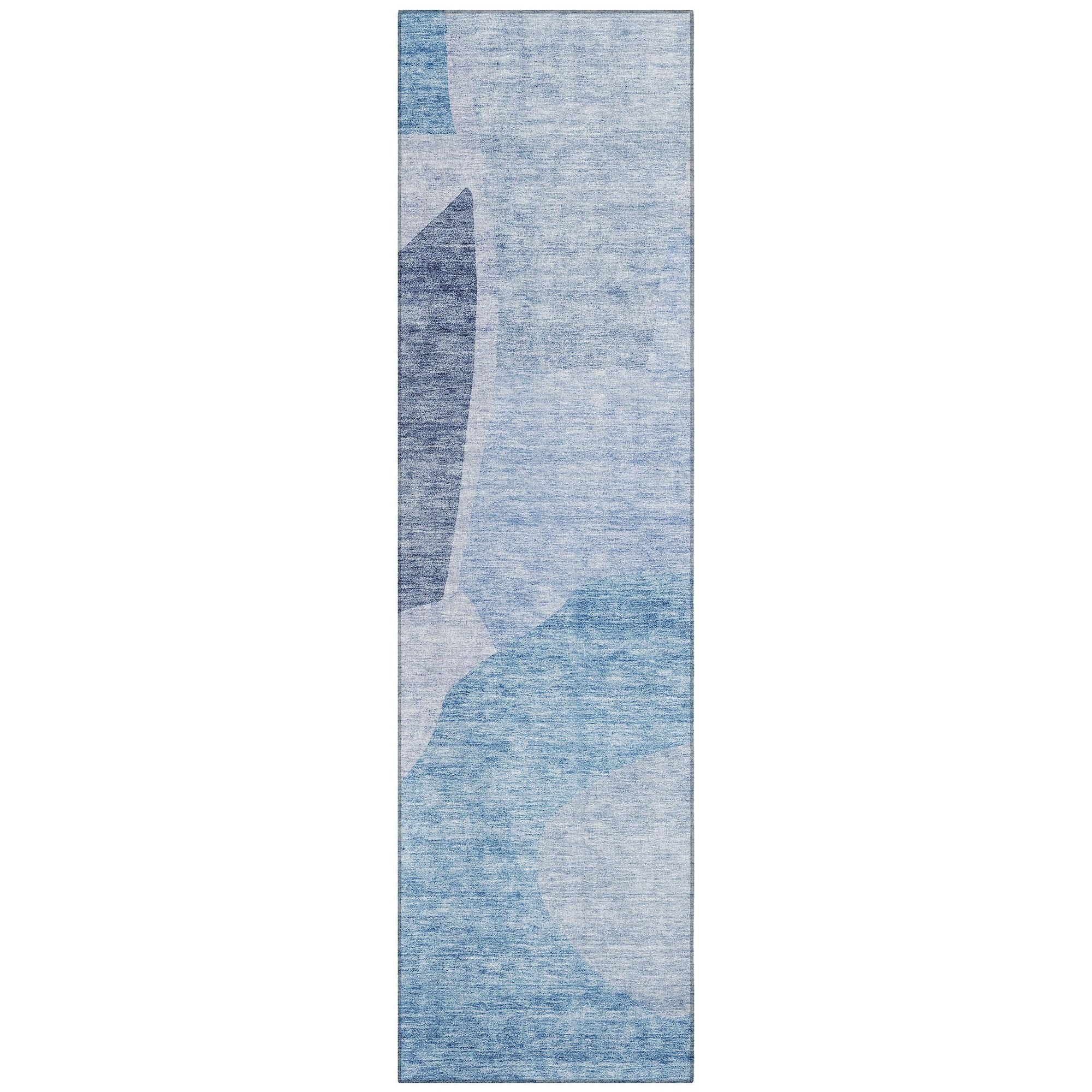 Machine Washable Denim Blue Rug - Indoor / Outdoor - Kids / Pet Friendly Abstract Print Rug
