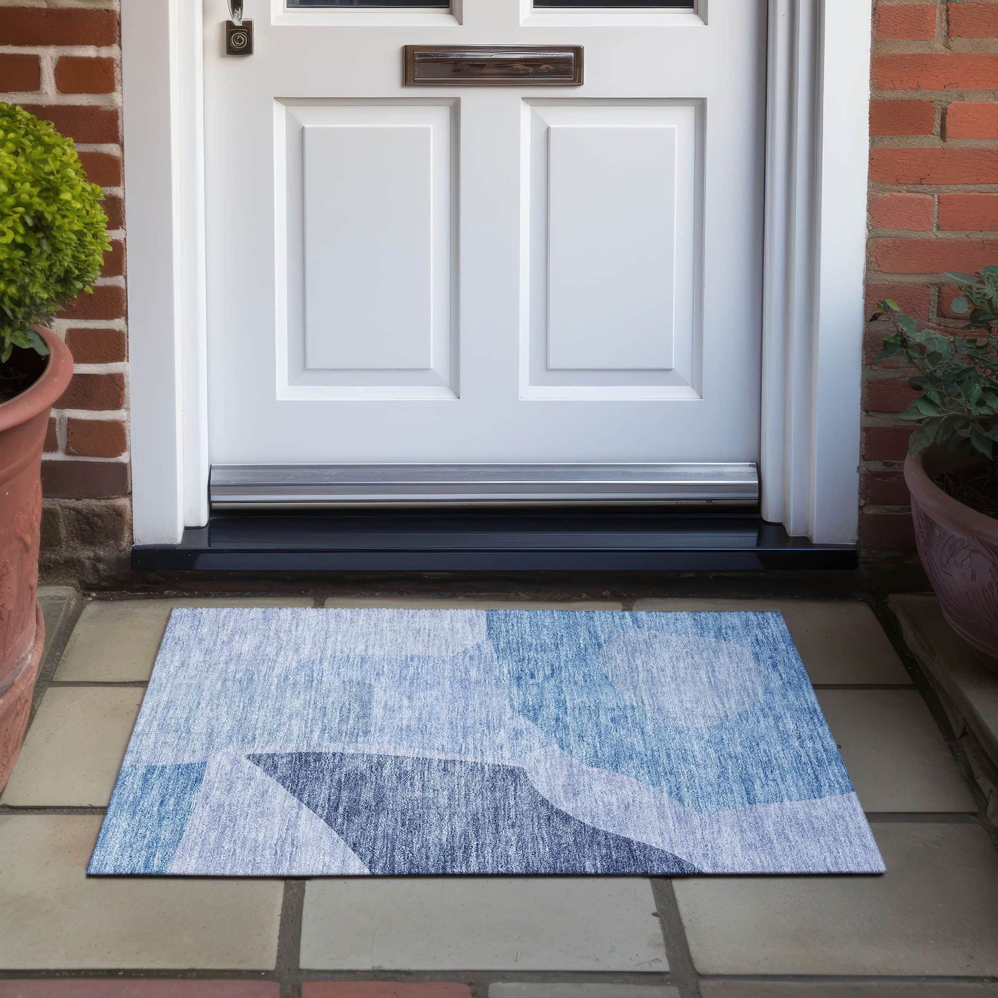 Machine Washable Denim Blue Rug - Indoor / Outdoor - Kids / Pet Friendly Abstract Print Rug