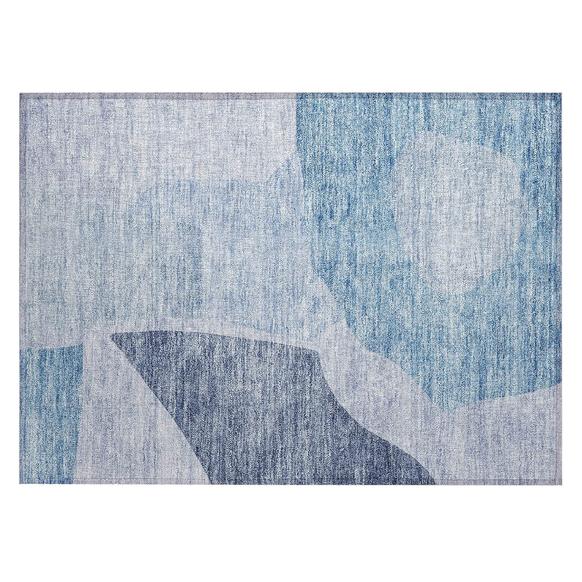 Machine Washable Denim Blue Rug - Indoor / Outdoor - Kids / Pet Friendly Abstract Print Rug