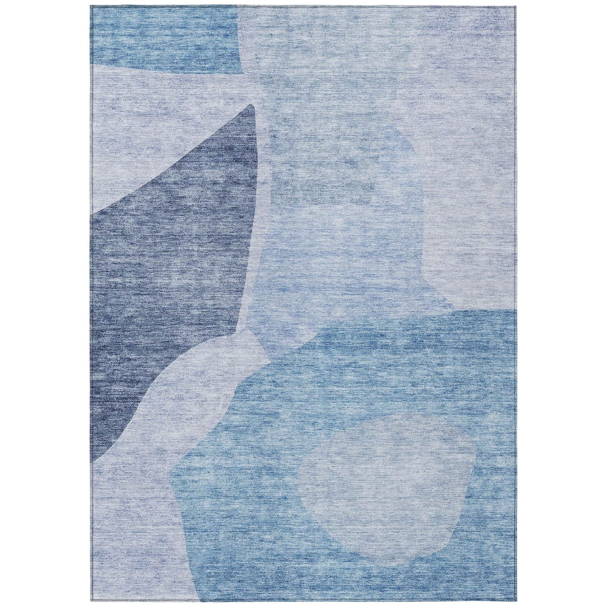 Machine Washable Denim Blue Rug - Indoor / Outdoor - Kids / Pet Friendly Abstract Print Rug