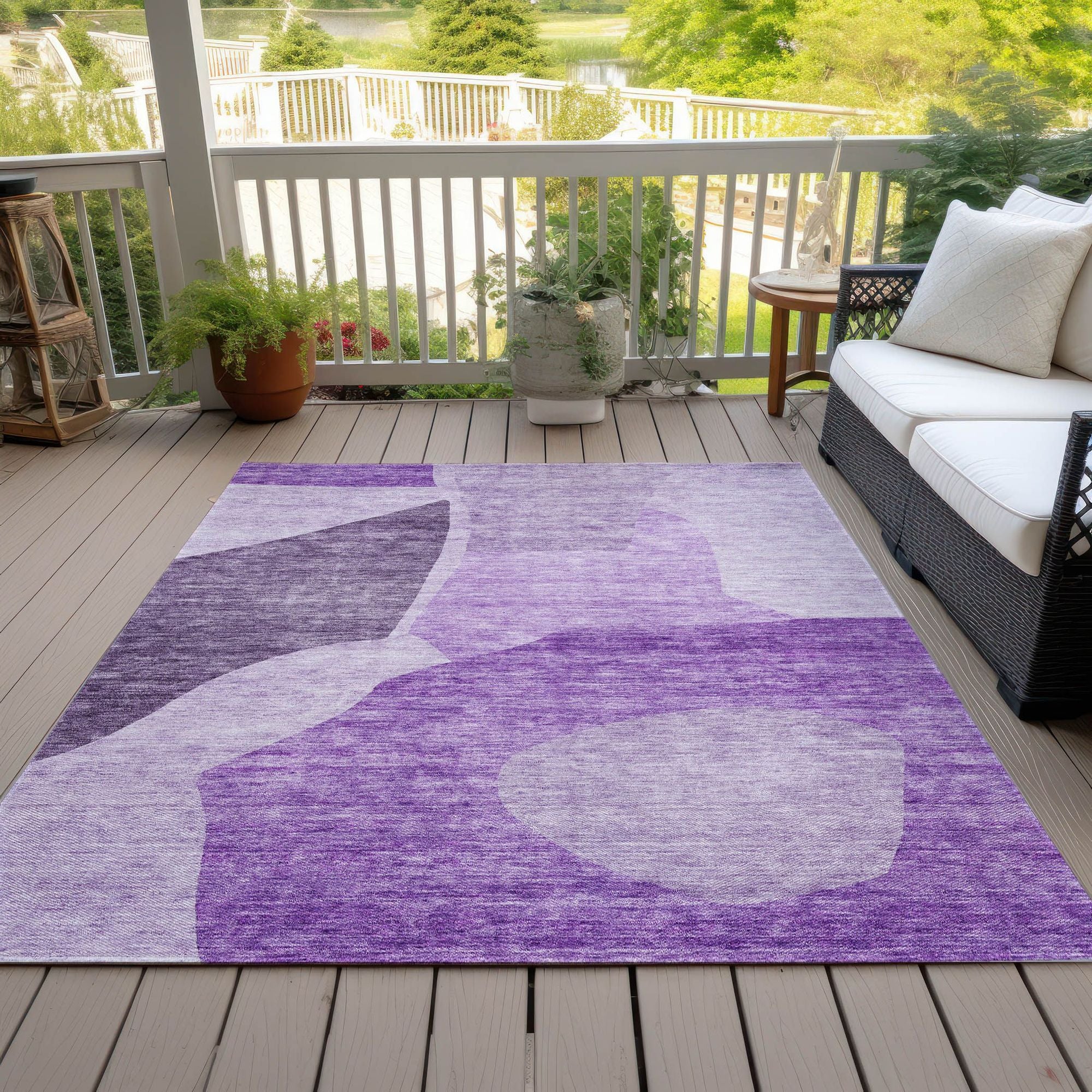 Machine Washable Eggplant Purple Rug - Indoor / Outdoor - Kids / Pet Friendly Abstract Print Rug