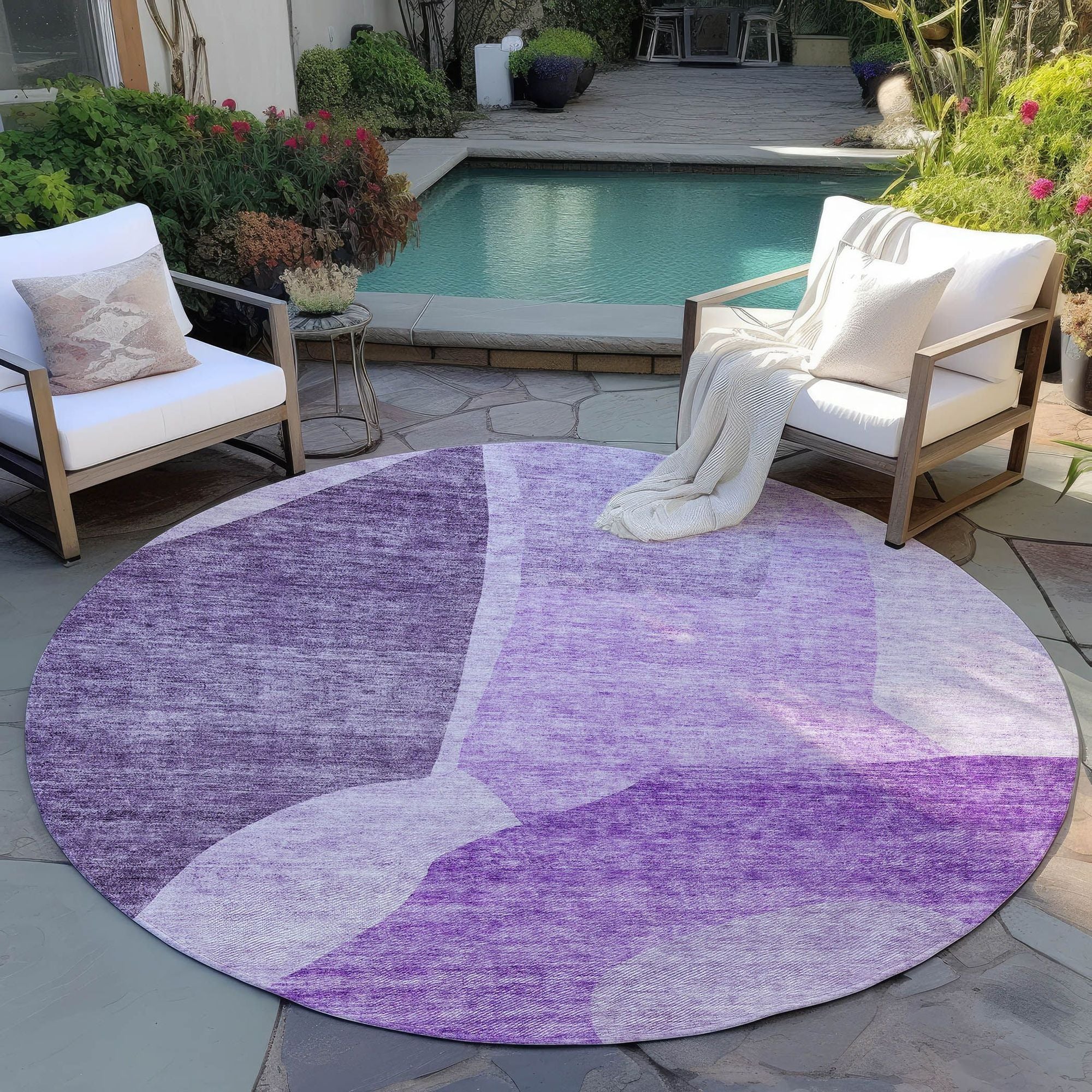 Machine Washable Eggplant Purple Rug - Indoor / Outdoor - Kids / Pet Friendly Abstract Print Rug
