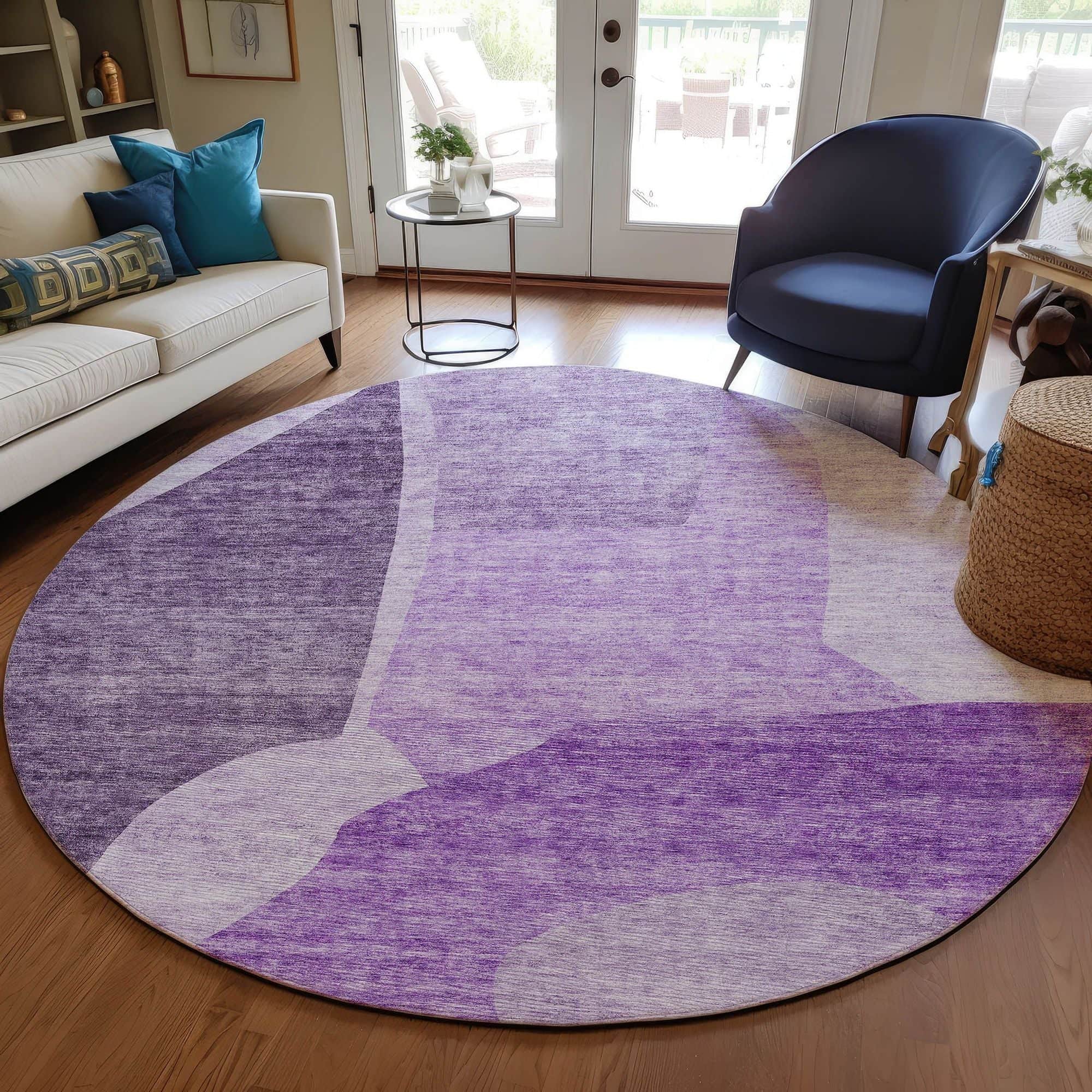 Machine Washable Eggplant Purple Rug - Indoor / Outdoor - Kids / Pet Friendly Abstract Print Rug