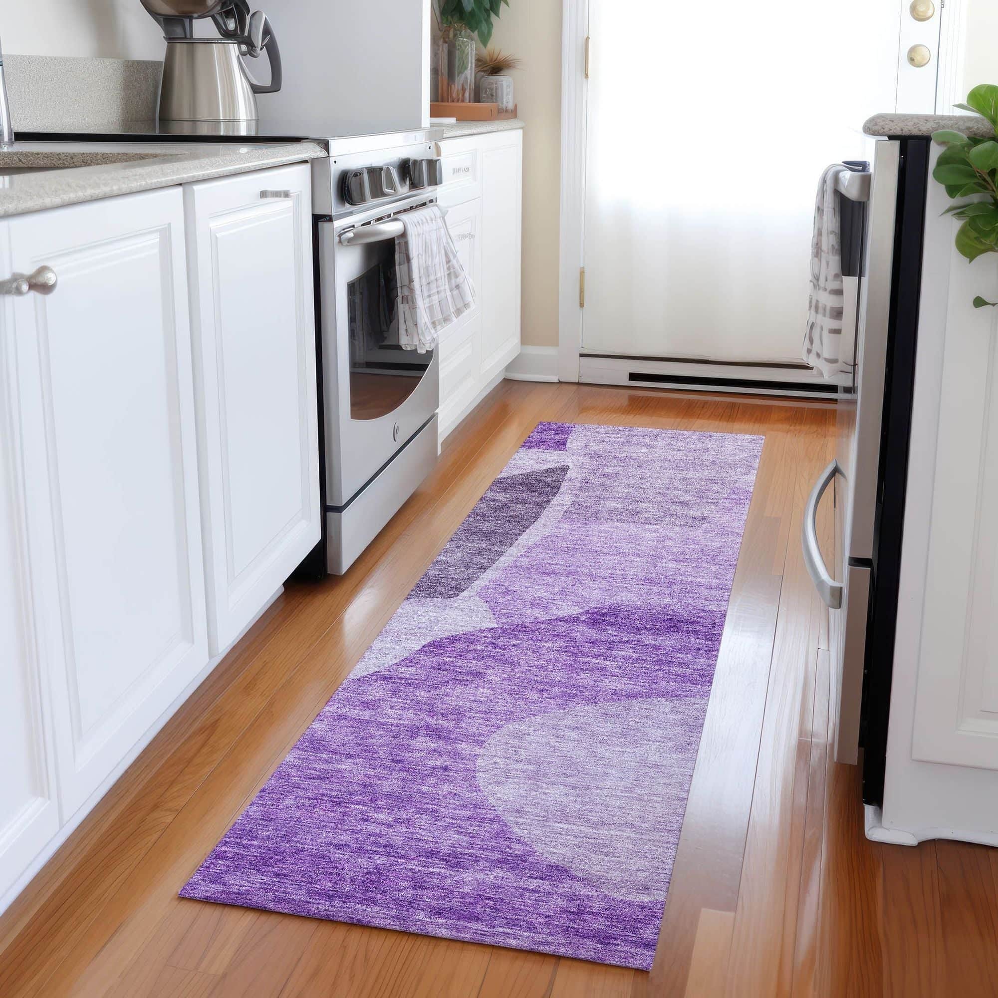 Machine Washable Eggplant Purple Rug - Indoor / Outdoor - Kids / Pet Friendly Abstract Print Rug