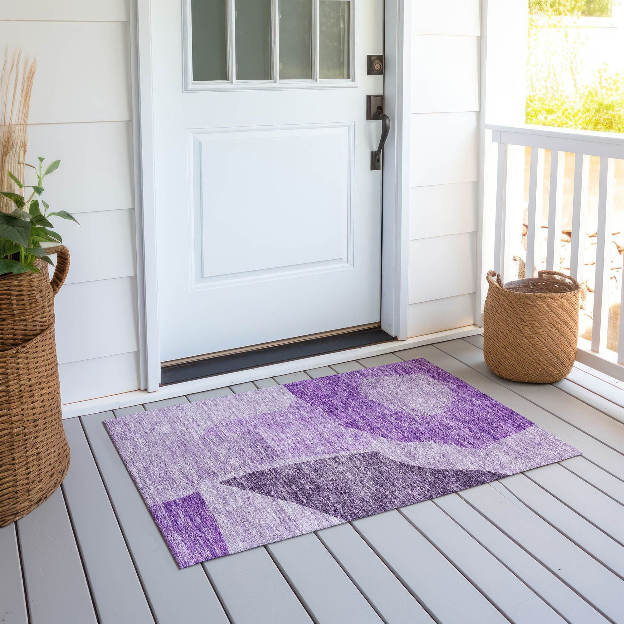 Machine Washable Eggplant Purple Rug - Indoor / Outdoor - Kids / Pet Friendly Abstract Print Rug