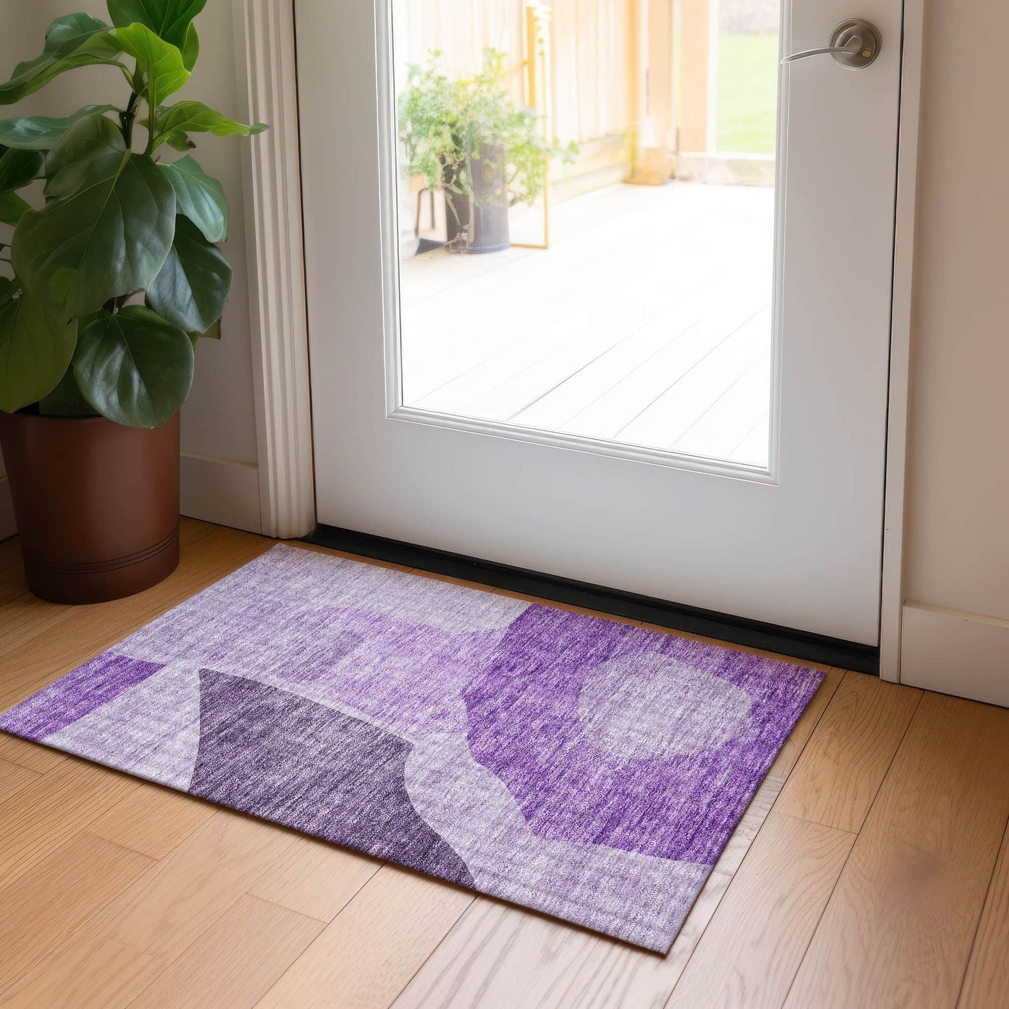 Machine Washable Eggplant Purple Rug - Indoor / Outdoor - Kids / Pet Friendly Abstract Print Rug