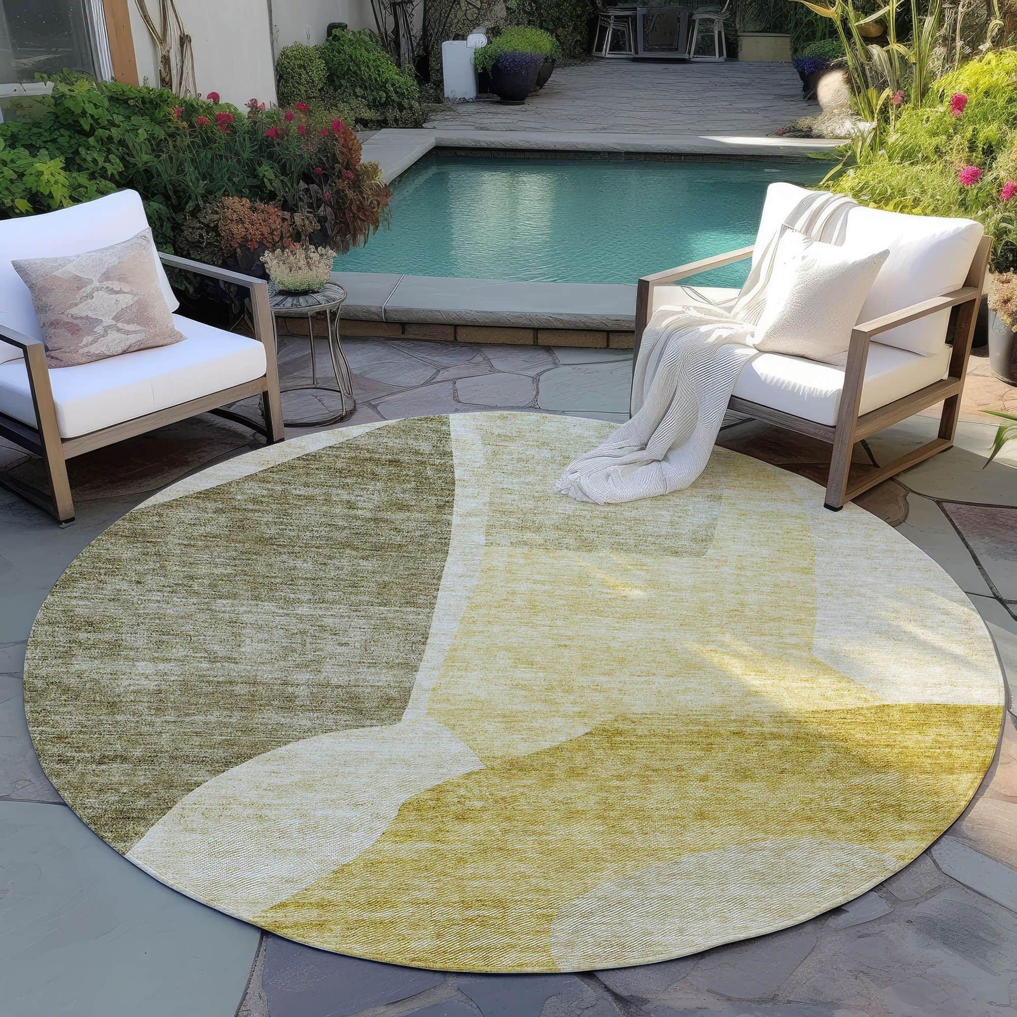Machine Washable Gold Rug - Indoor / Outdoor - Kids / Pet Friendly Abstract Print Rug
