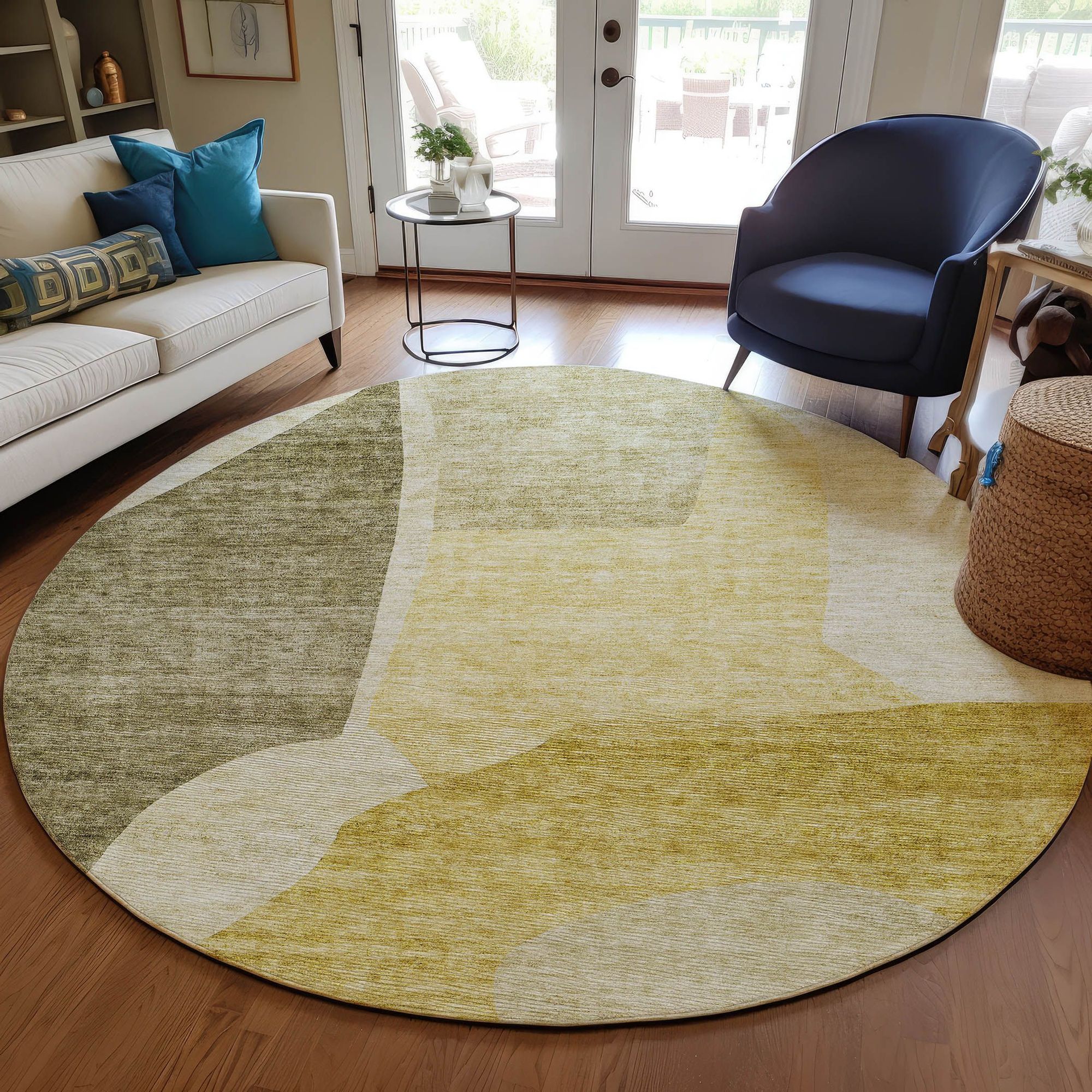 Machine Washable Gold Rug - Indoor / Outdoor - Kids / Pet Friendly Abstract Print Rug